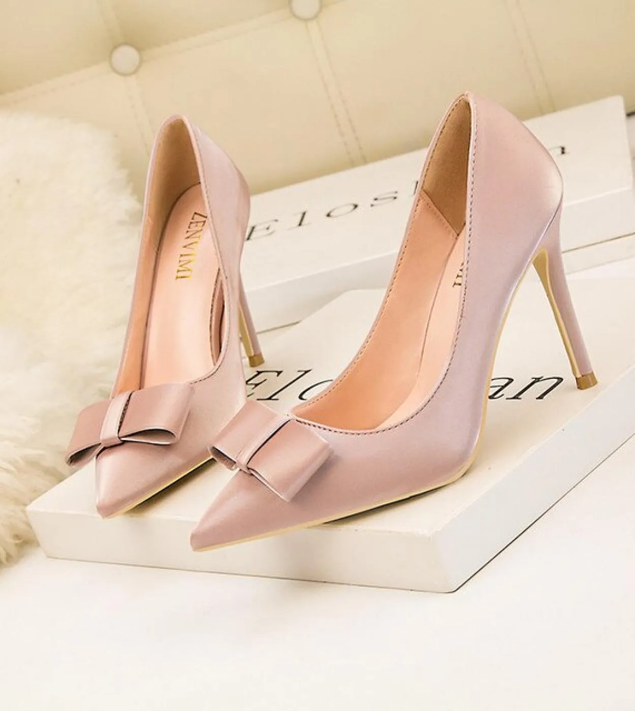 2022 di Modo Delicato Dolce Bowknot Scarpe Tacco Alto Scarpe Da Donna A Punta Superficiale Scarpe A Punta 10 cm Scarpe Da Sera S
