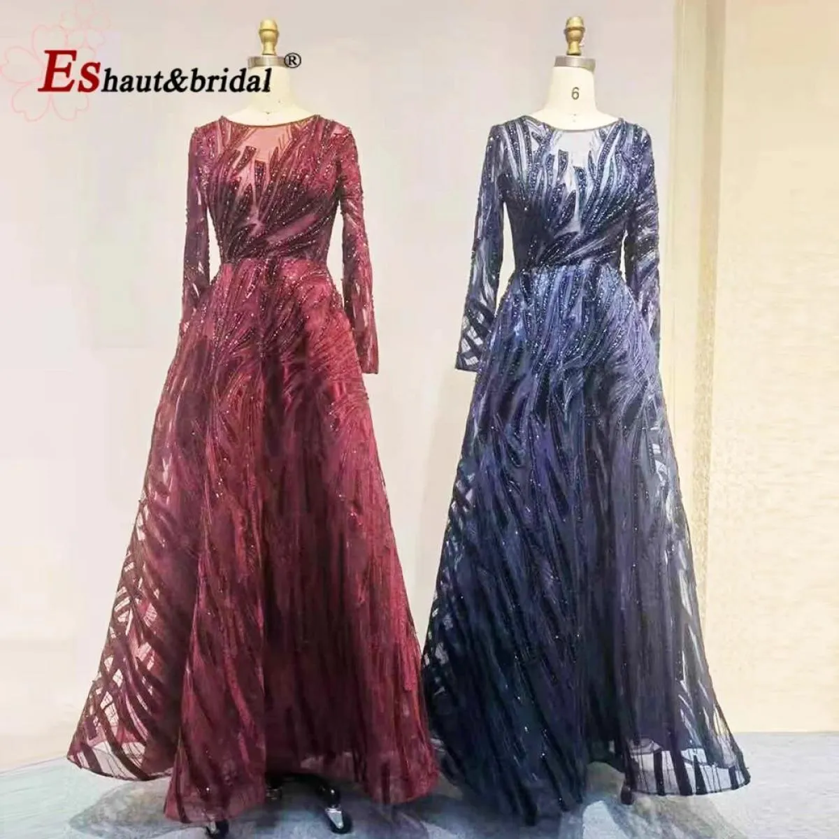 Abiti da sera a maniche lunghe Abiti da sera in velluto da sposa Maniche eleganti in cristallo