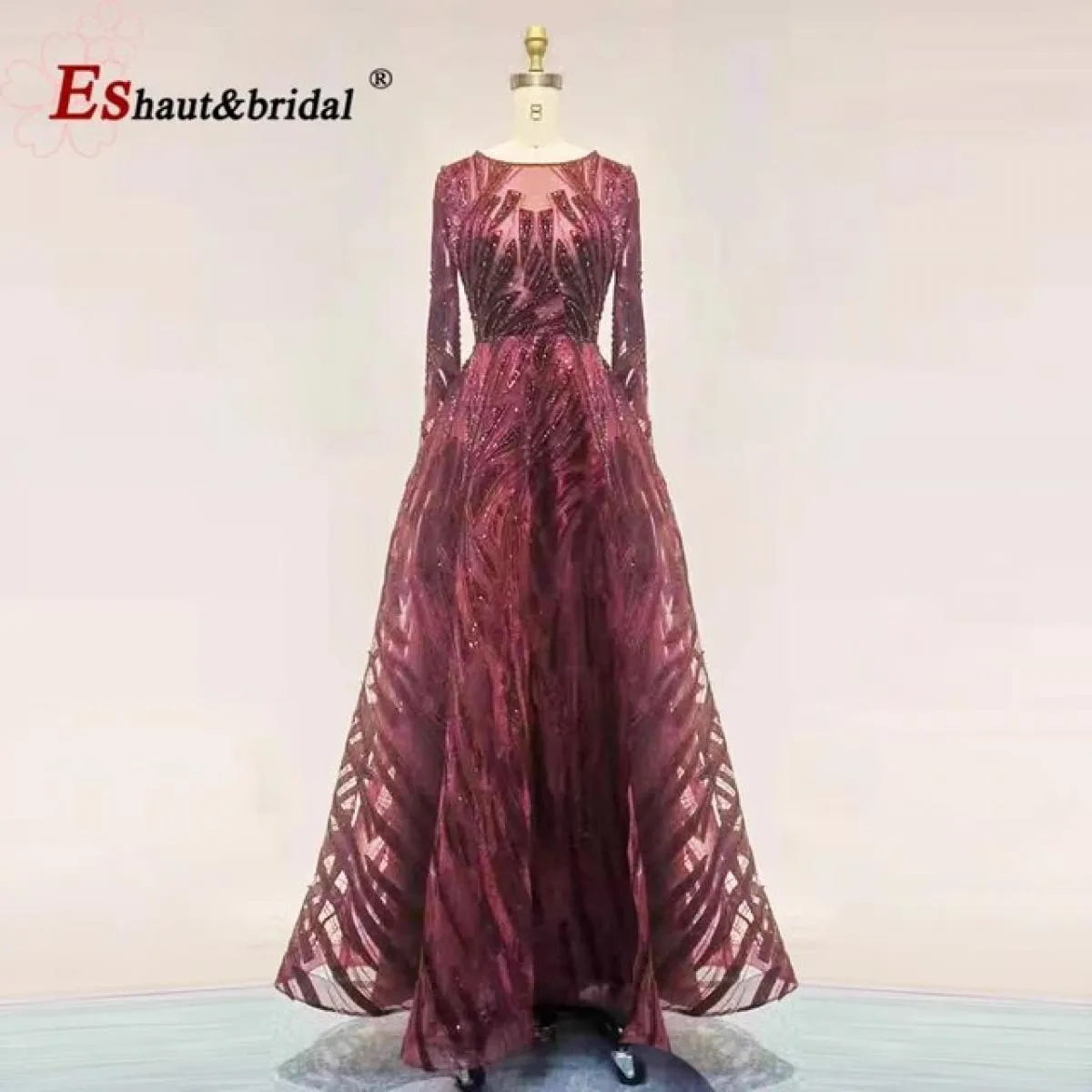 Abiti da sera a maniche lunghe Abiti da sera in velluto da sposa Maniche eleganti in cristallo