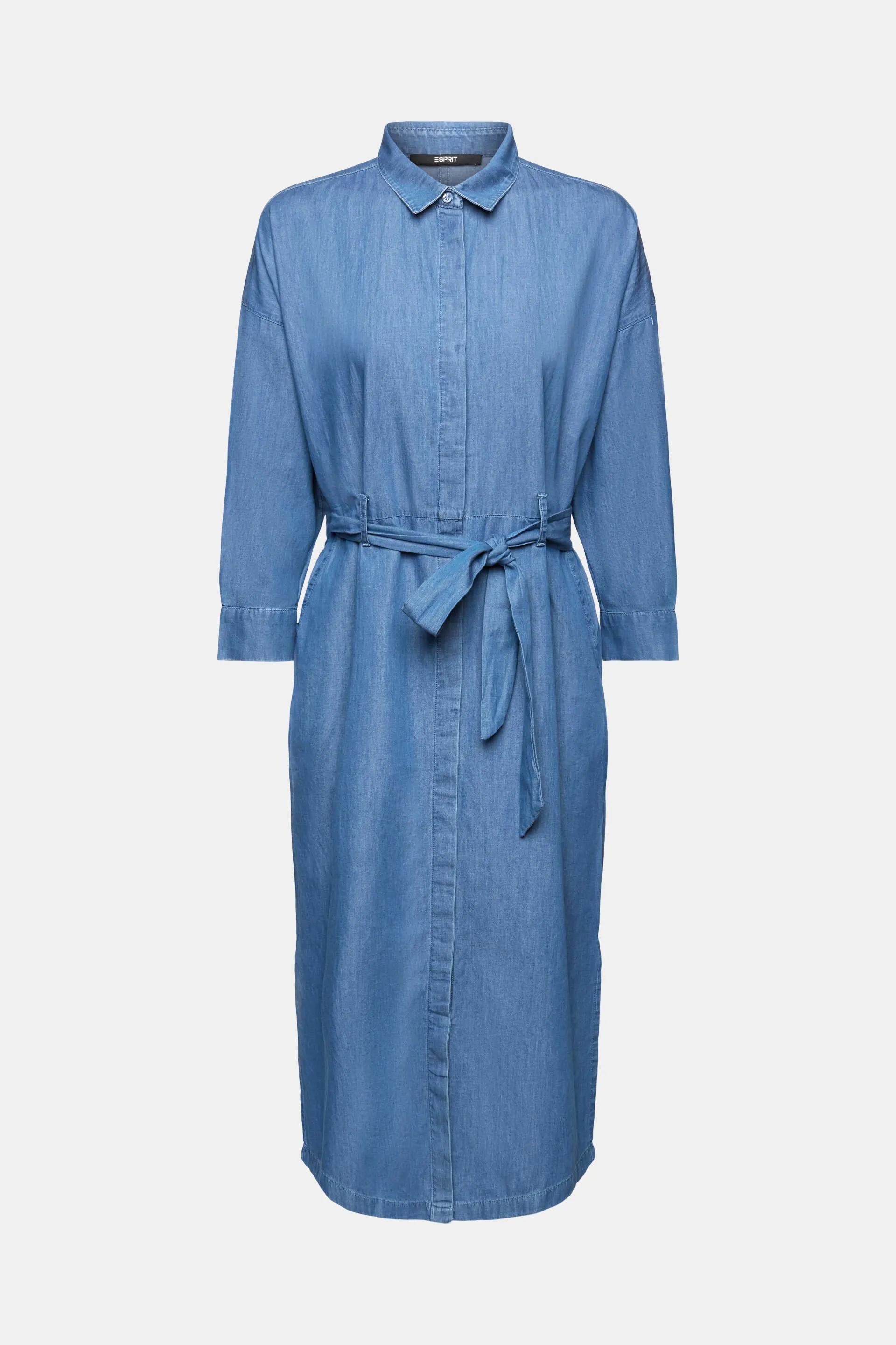 Abito midi in denim di cotone con cintura da annodare