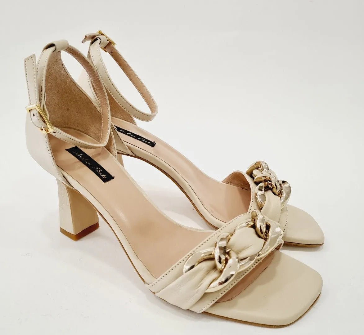Andrea Pinto sandalo cinturino alla caviglia accessorio catena oro tacco alto 8 cm.pelle Beige art.727 N.B.:ORDINABILE IN QUALSI