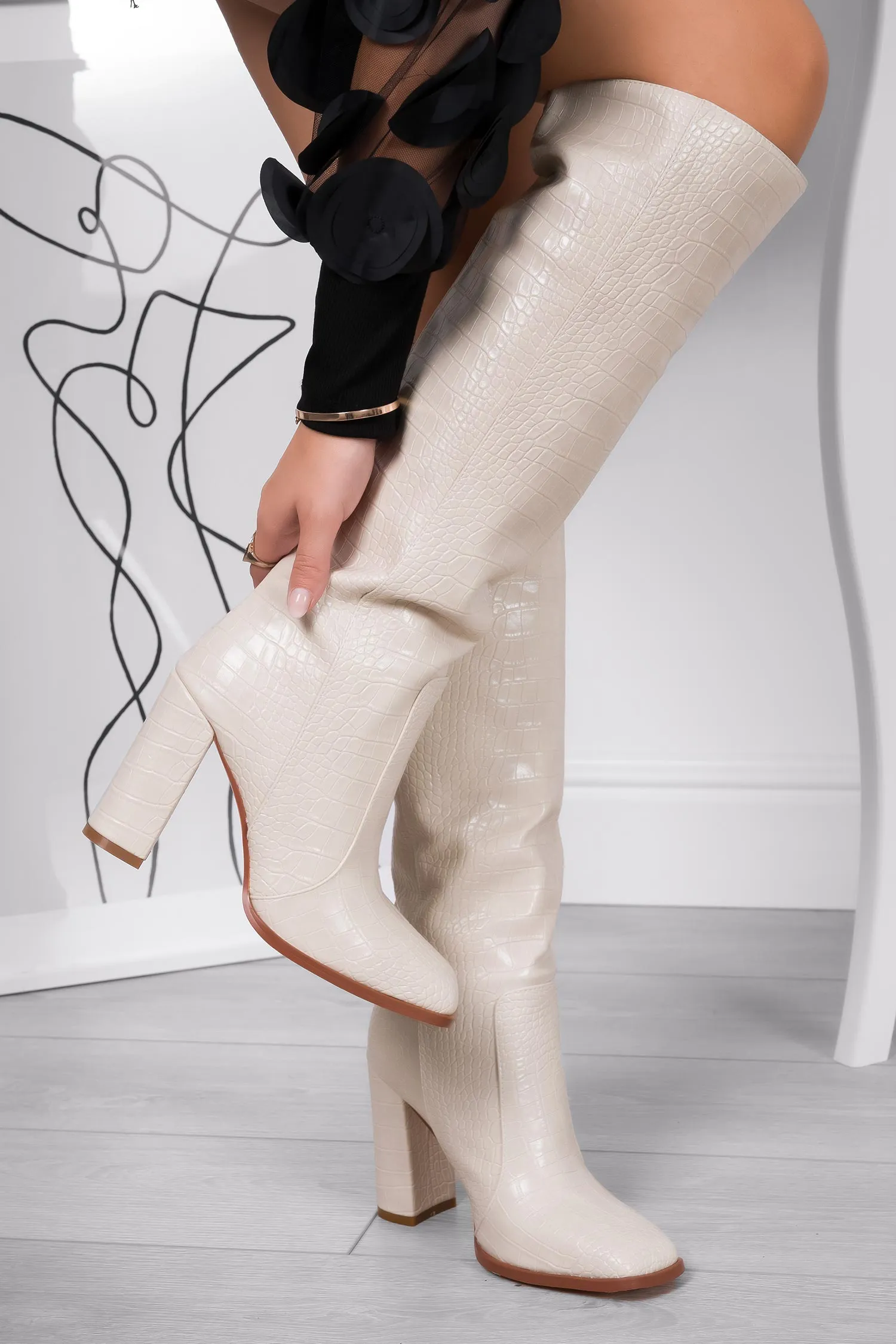 ANGELICA - Stivali beige Alexoo effetto coccodrillo