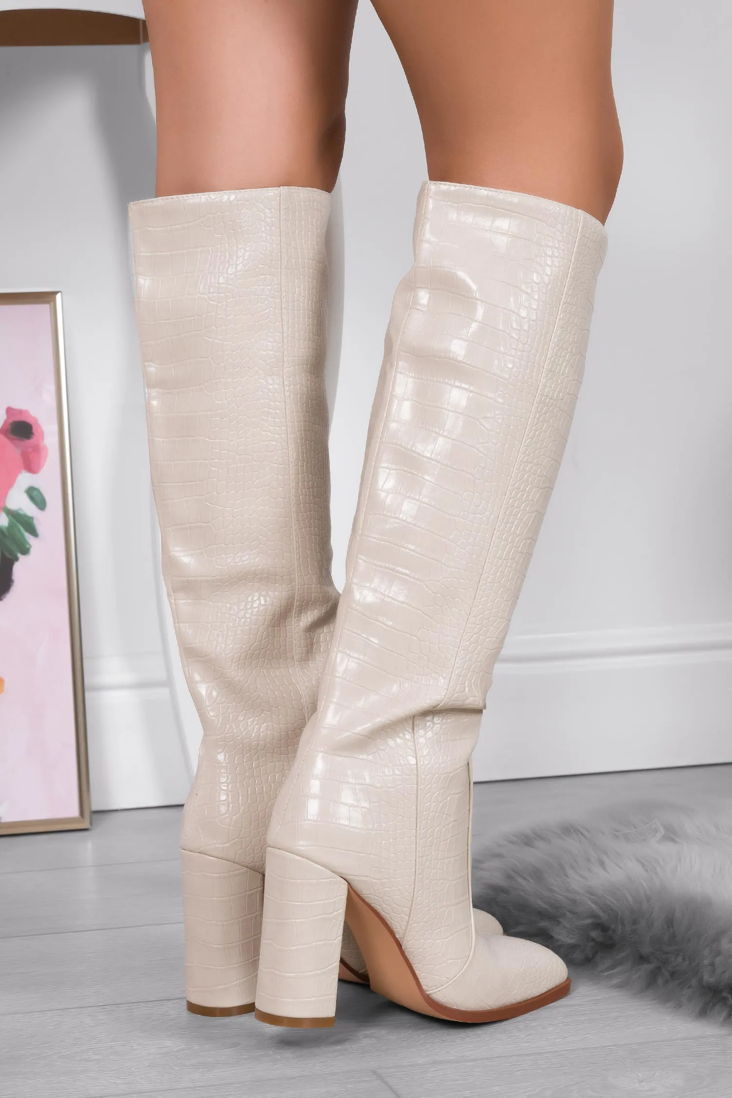 ANGELICA - Stivali beige Alexoo effetto coccodrillo