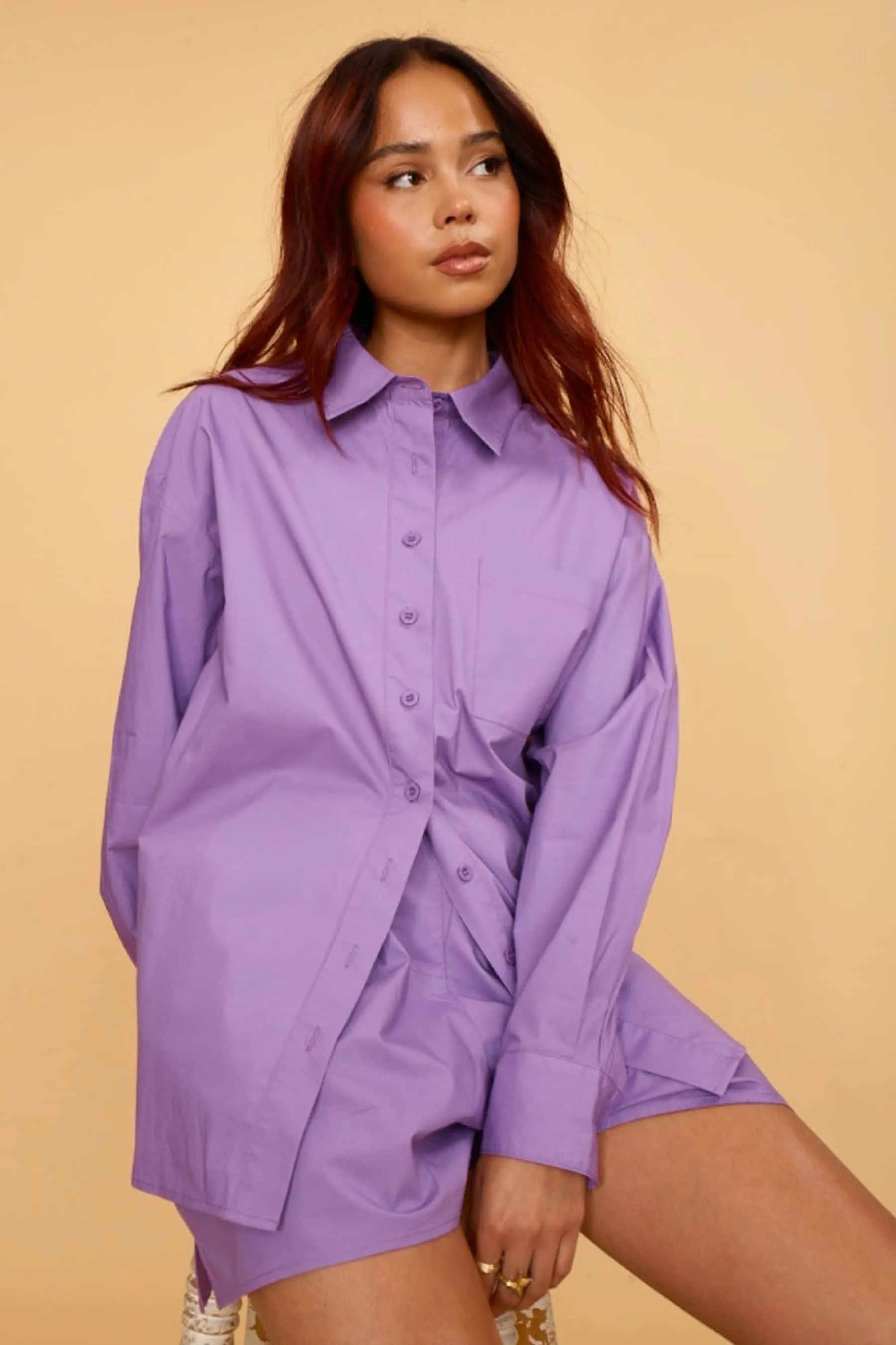 Another Sunday - Camicia oversize a maniche lunghe con ricami nella Viola -