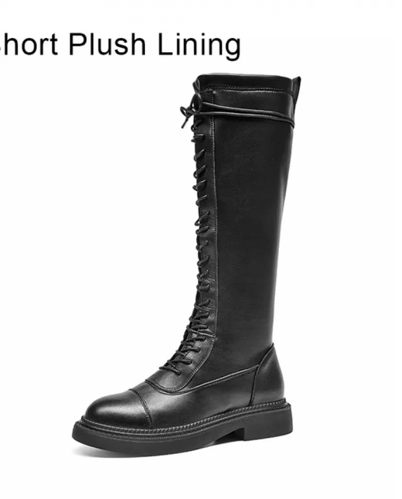 Beautoday Stivali Lunghi Delle Donne Stretch Pu Stivali Alti Al Ginocchio Laceup Punta Rotonda High Street Scarpe Da Donna Inver