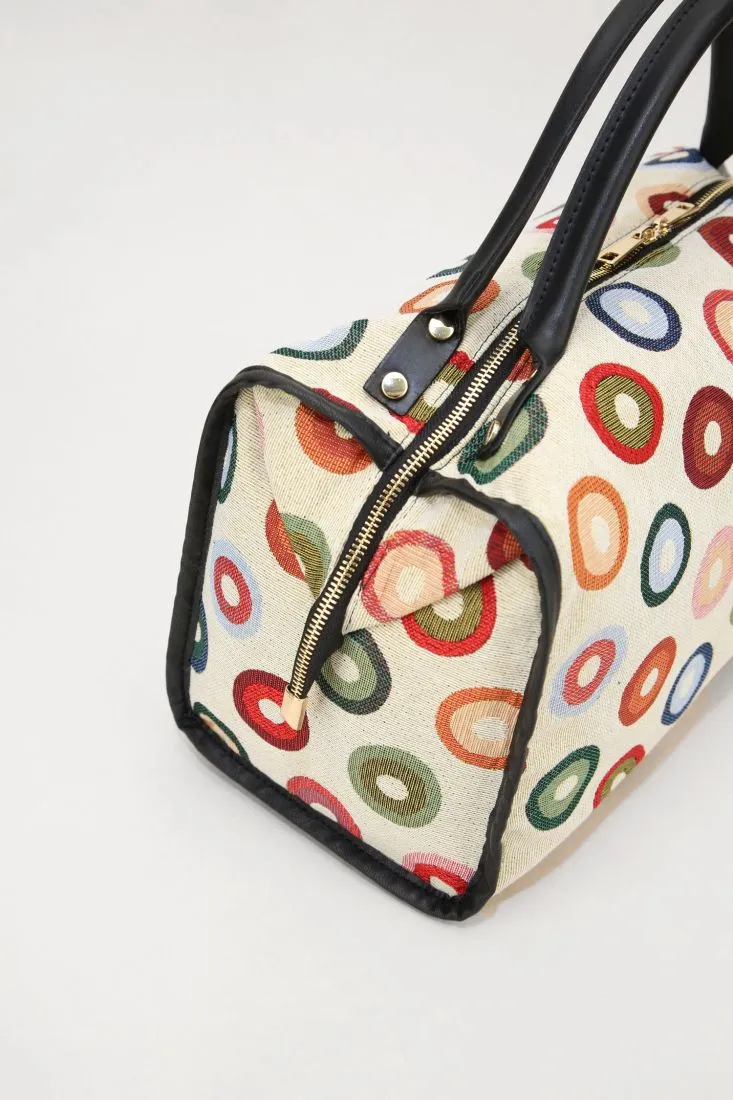 Borsa a bauletto fantasia geometrica con manico