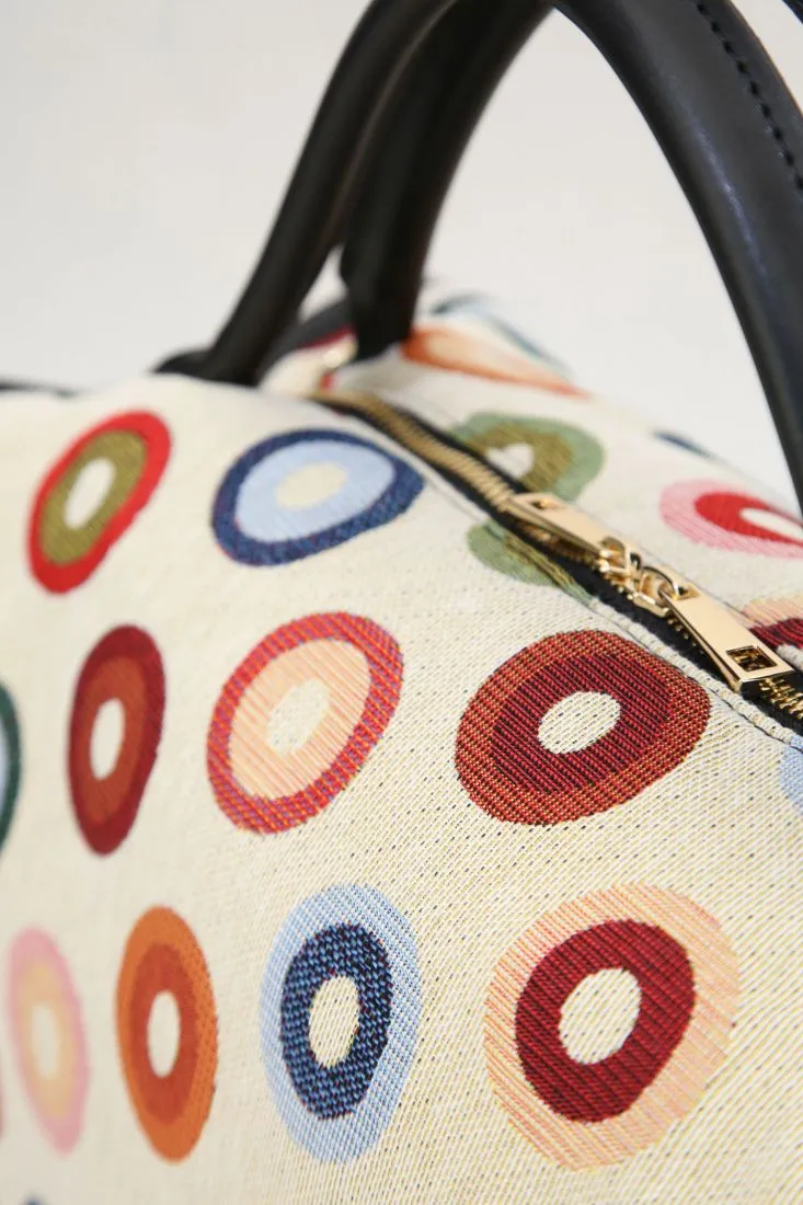 Borsa a bauletto fantasia geometrica con manico