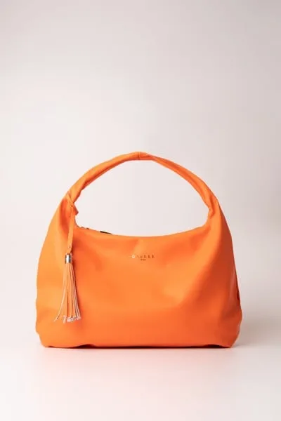 Borsa a spalla media con logo e nappina Arancio