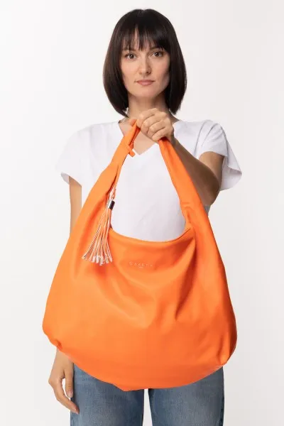 Borsa a spalla media con logo e nappina Arancio