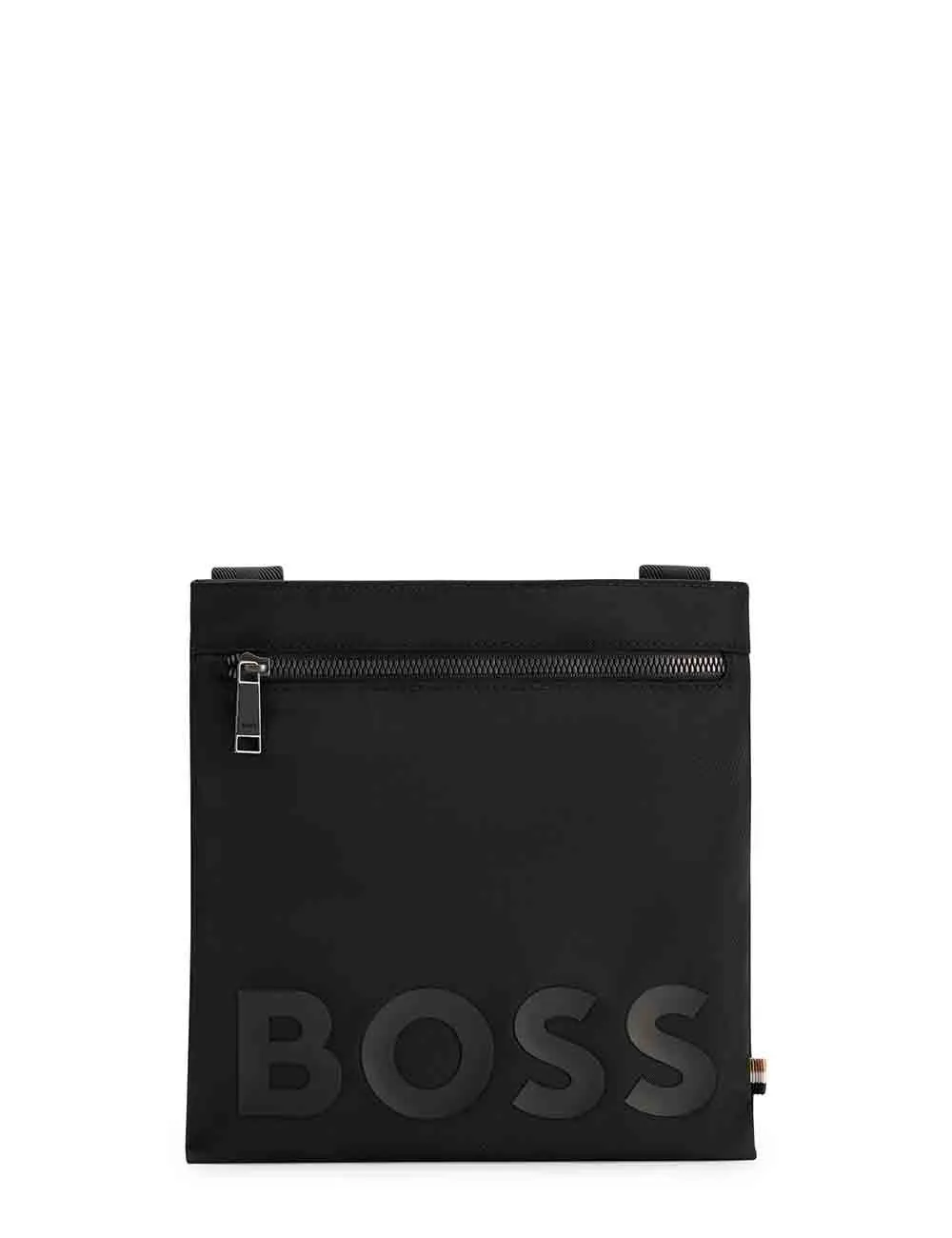 Borsa a Tracolla in Materiale Riciclato Lavorato con Logo Nero