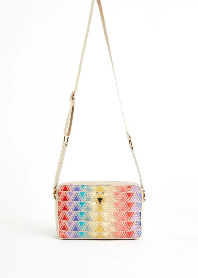 Borsa crossbody con ricamo multicolor