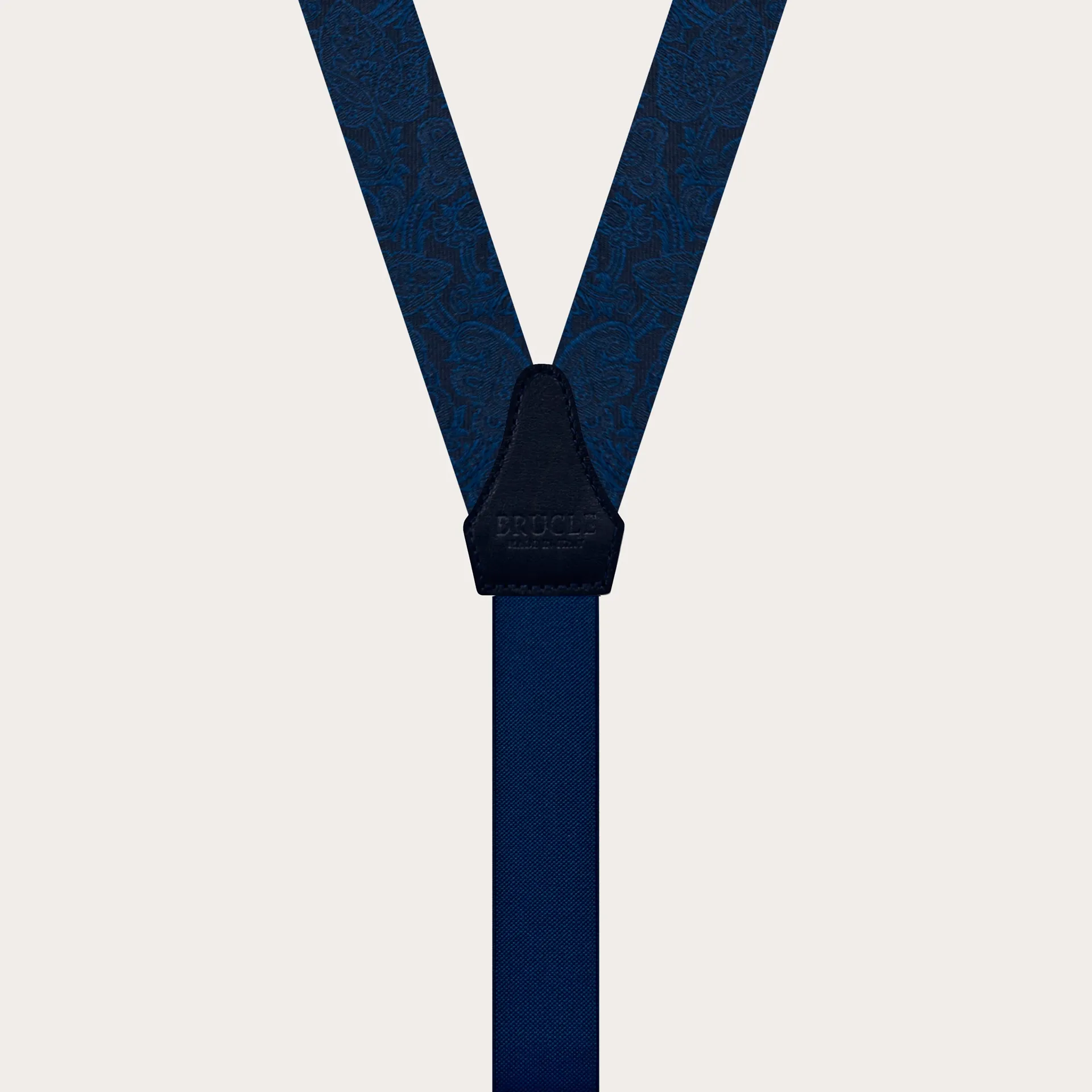 Bretelle strette in seta paisley blu tono su tono