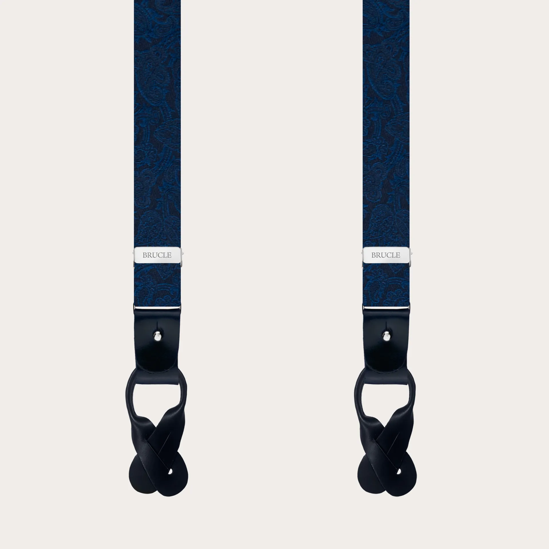 Bretelle strette in seta paisley blu tono su tono