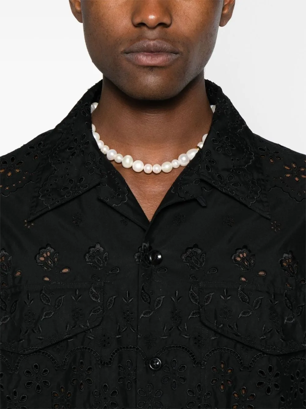 Camicia in broderie-anglaise in nero - uomo