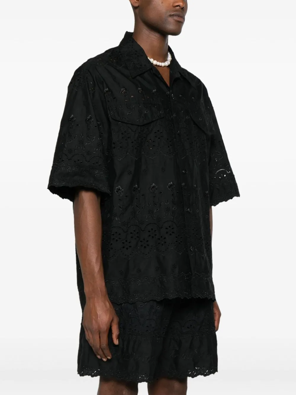 Camicia in broderie-anglaise in nero - uomo