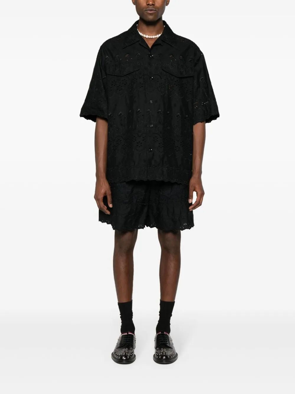 Camicia in broderie-anglaise in nero - uomo