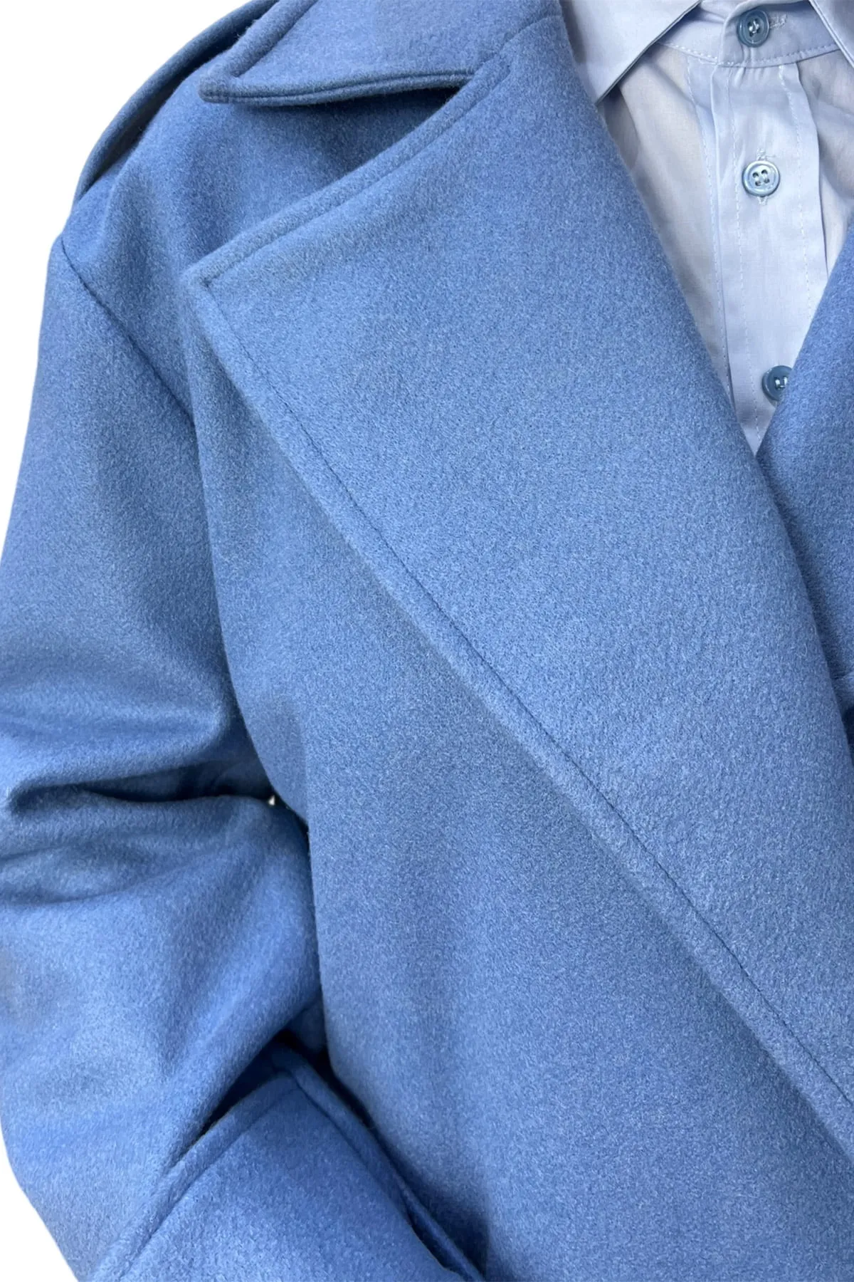 Cappotto donna midi in panno rever a lancia con cintura in tessuto polsino e martingala