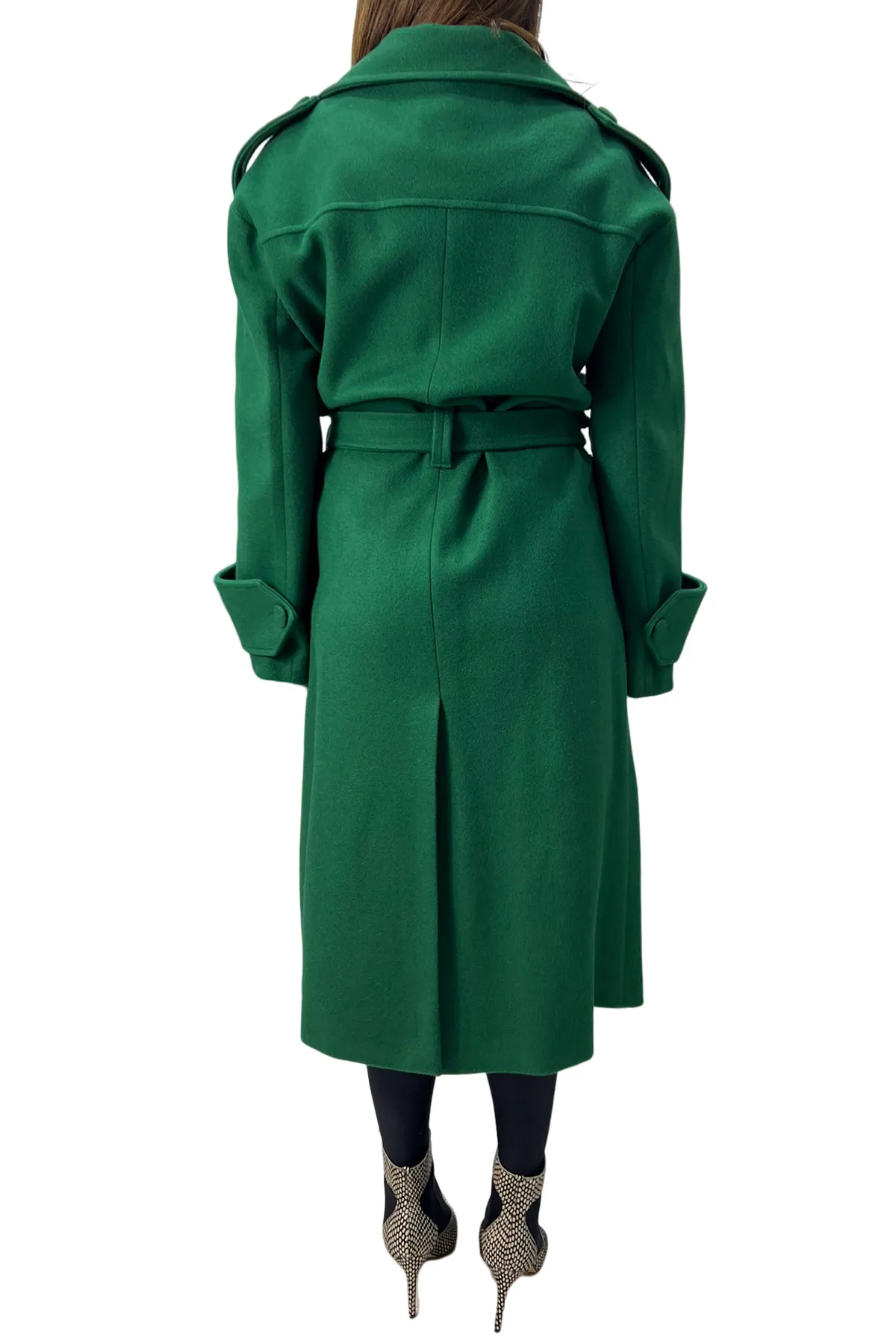 Cappotto donna midi in panno rever a lancia con cintura in tessuto polsino e martingala