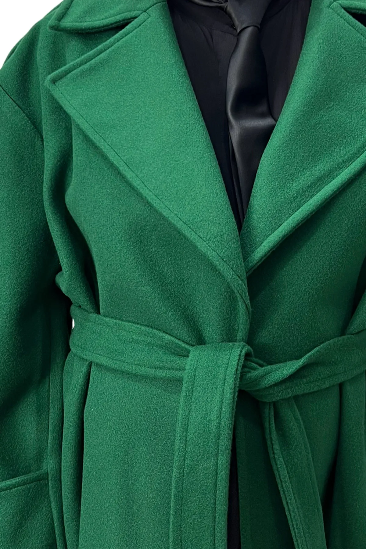 Cappotto donna midi in panno rever a lancia con cintura in tessuto polsino e martingala