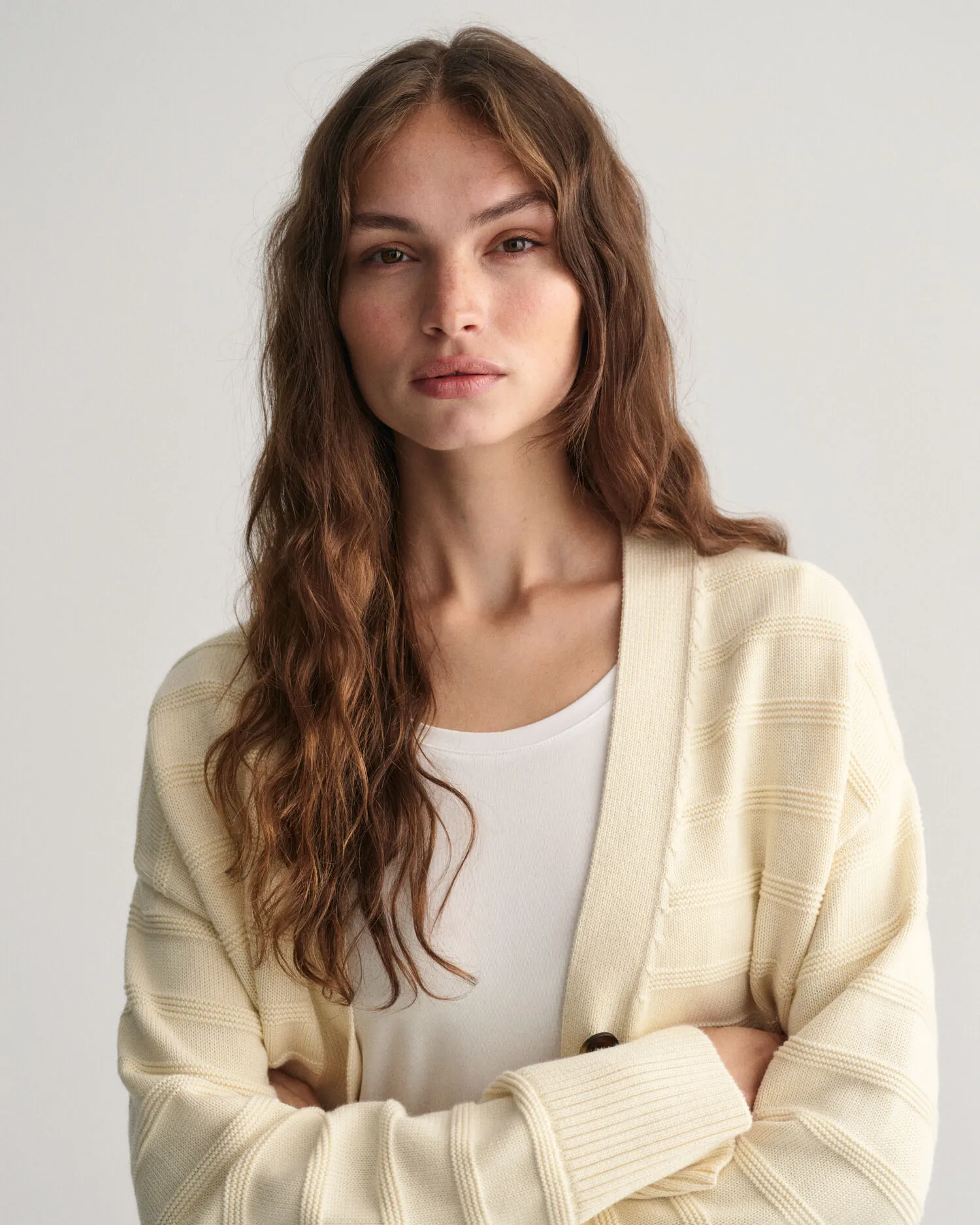 Cardigan in cotone a righe tono su tono    