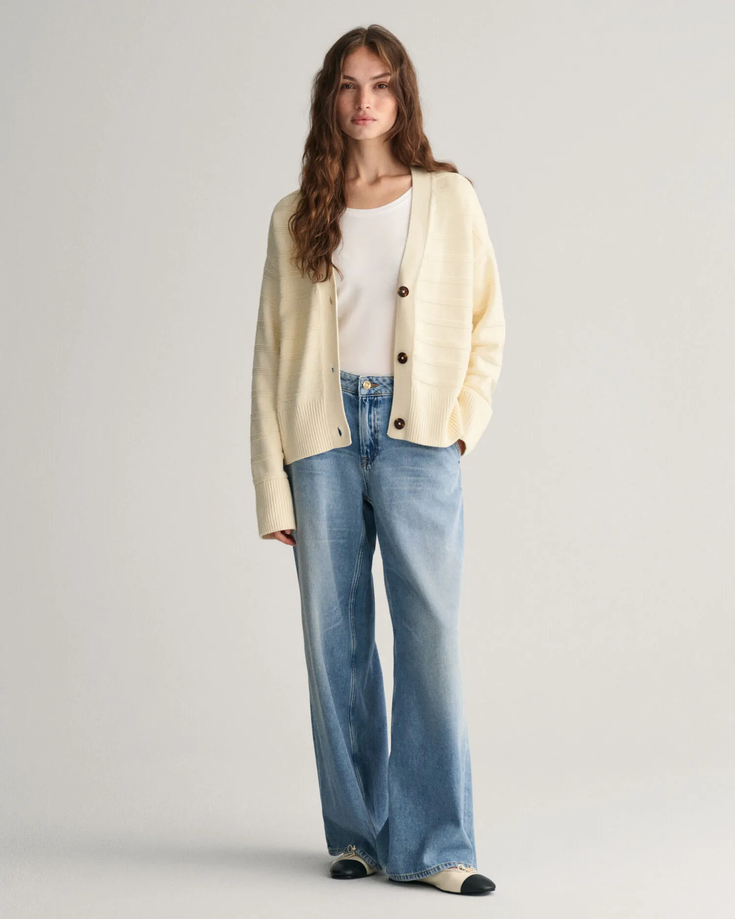 Cardigan in cotone a righe tono su tono    