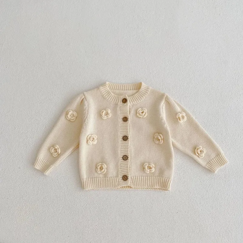 Cardigan in cotone con Fiori Panna
