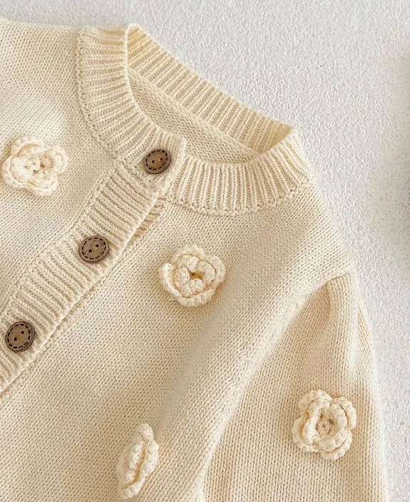 Cardigan in cotone con Fiori Panna