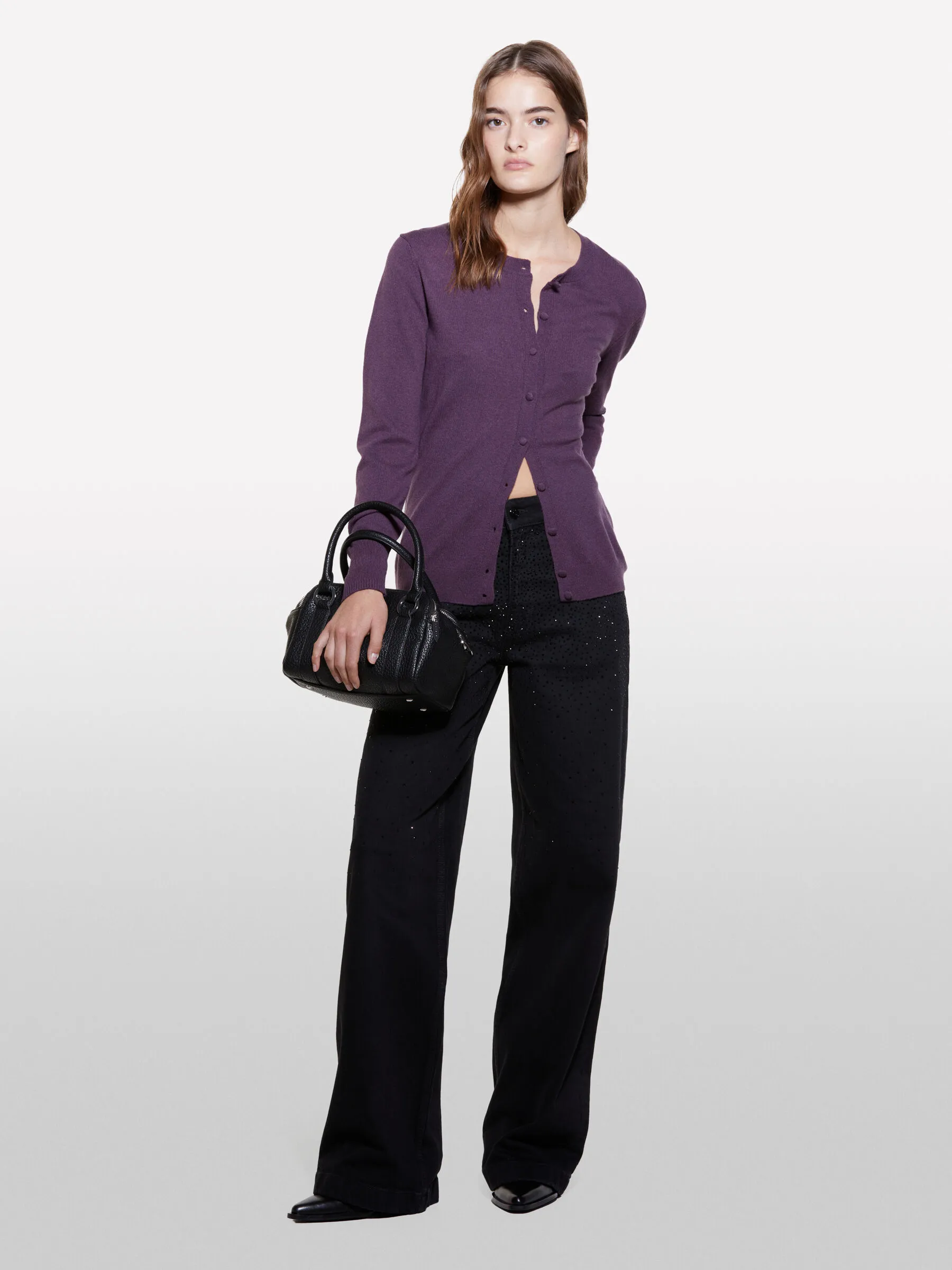 Cardigan in maglia prugna