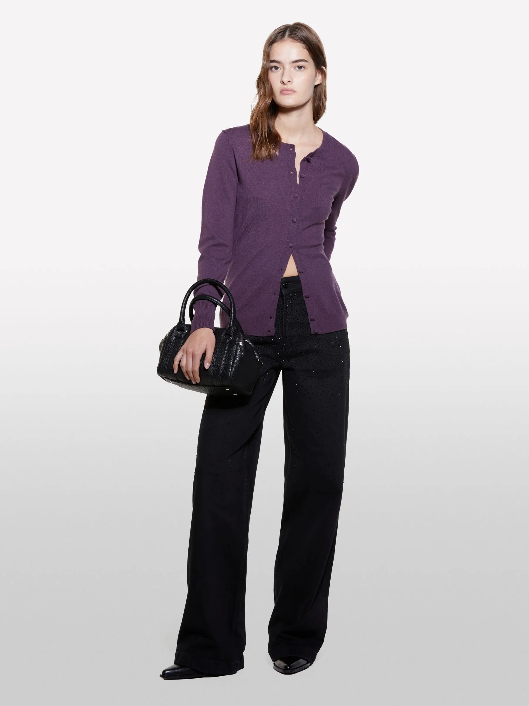Cardigan in maglia prugna