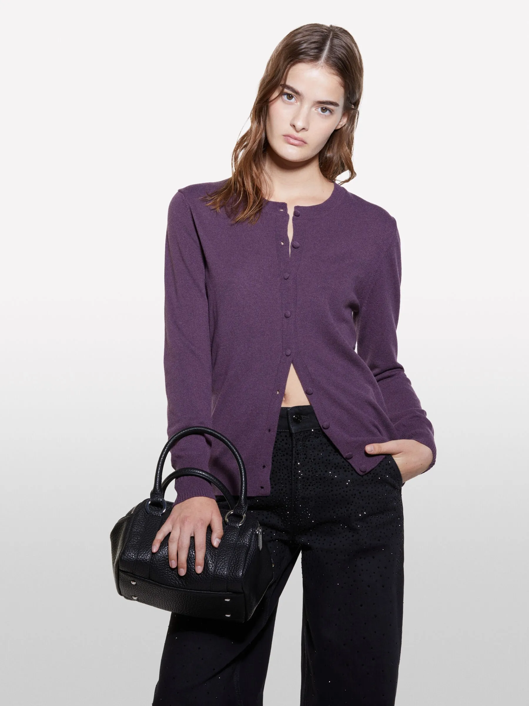 Cardigan in maglia prugna