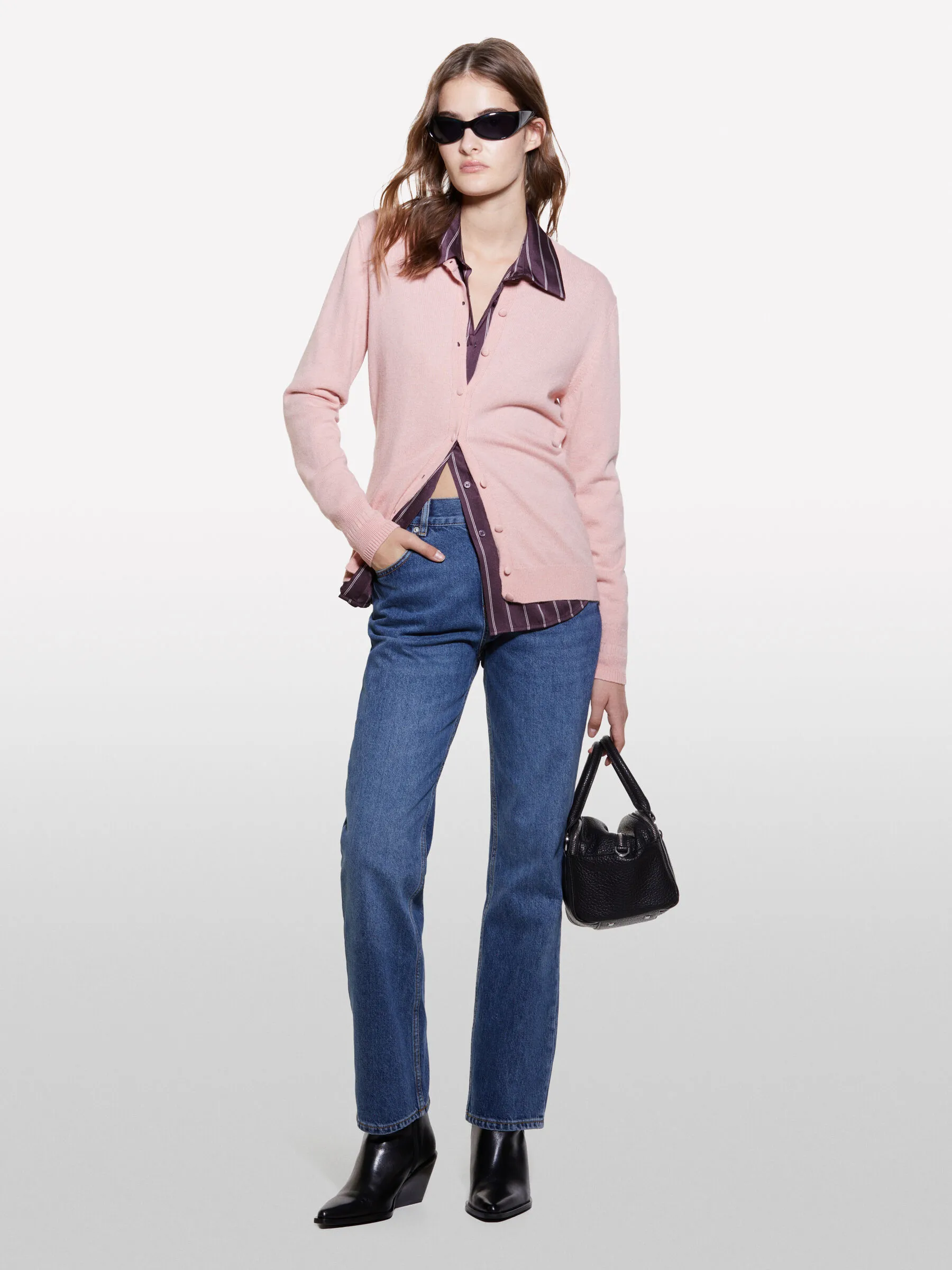 Cardigan in maglia rosa