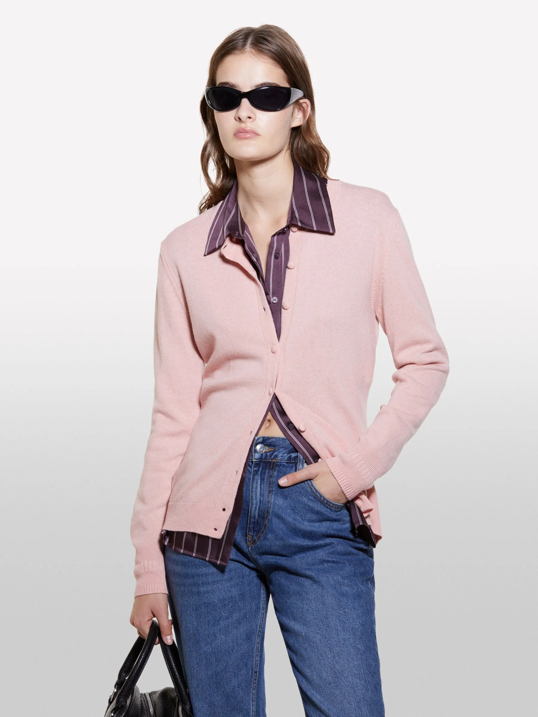 Cardigan in maglia rosa