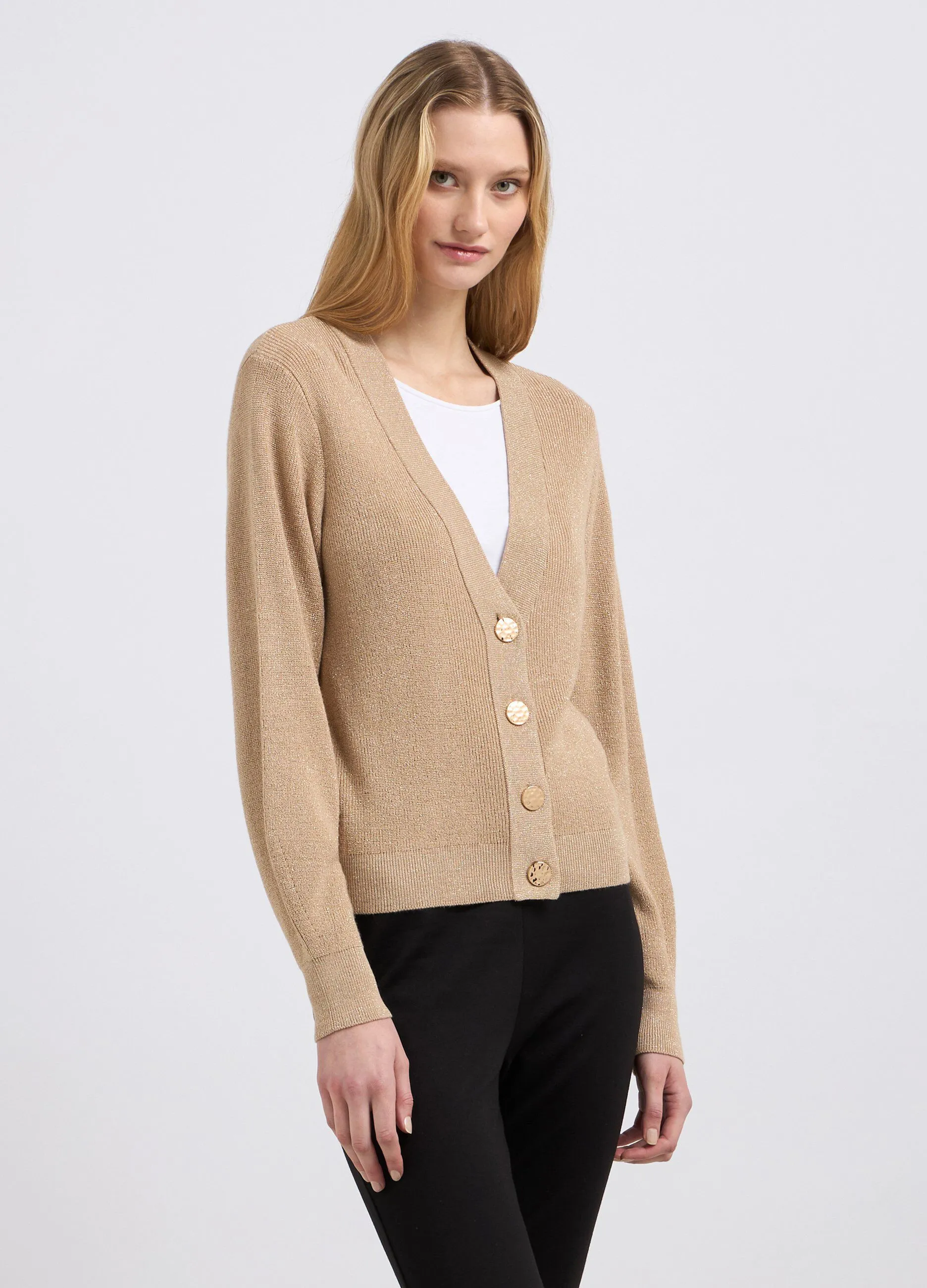 Cardigan in misto viscosa e filo lurex donna