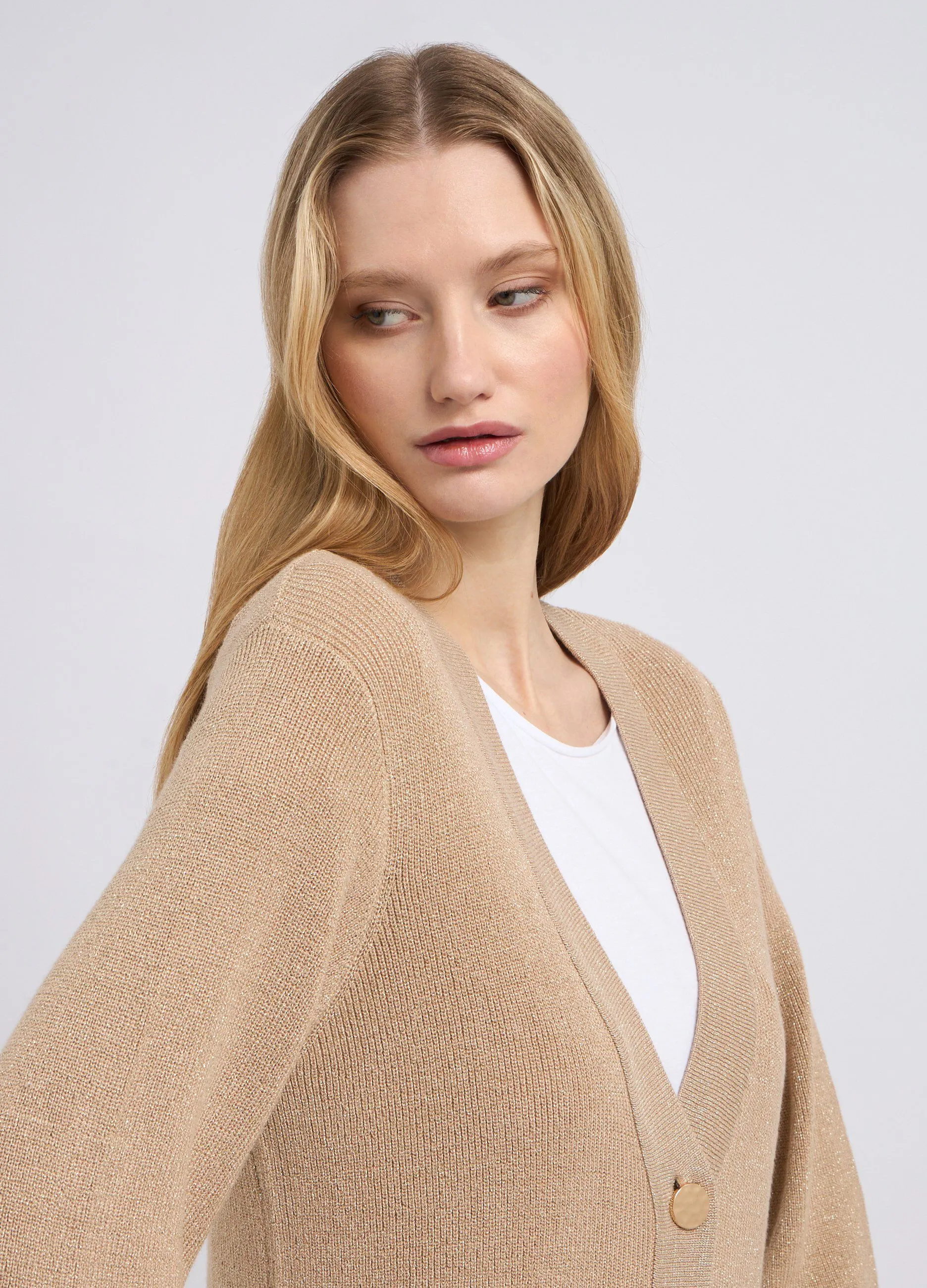 Cardigan in misto viscosa e filo lurex donna