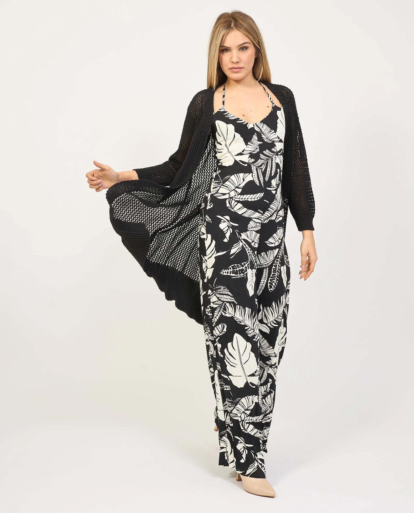 Cardigan lungo Fracomina regular fit con punto rete