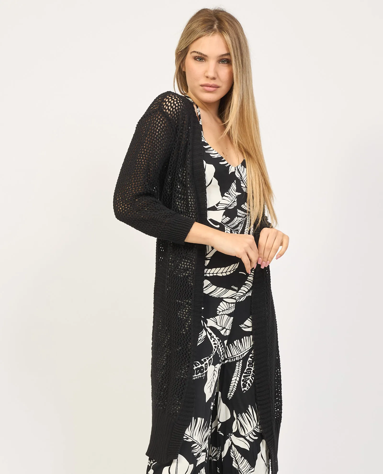 Cardigan lungo Fracomina regular fit con punto rete