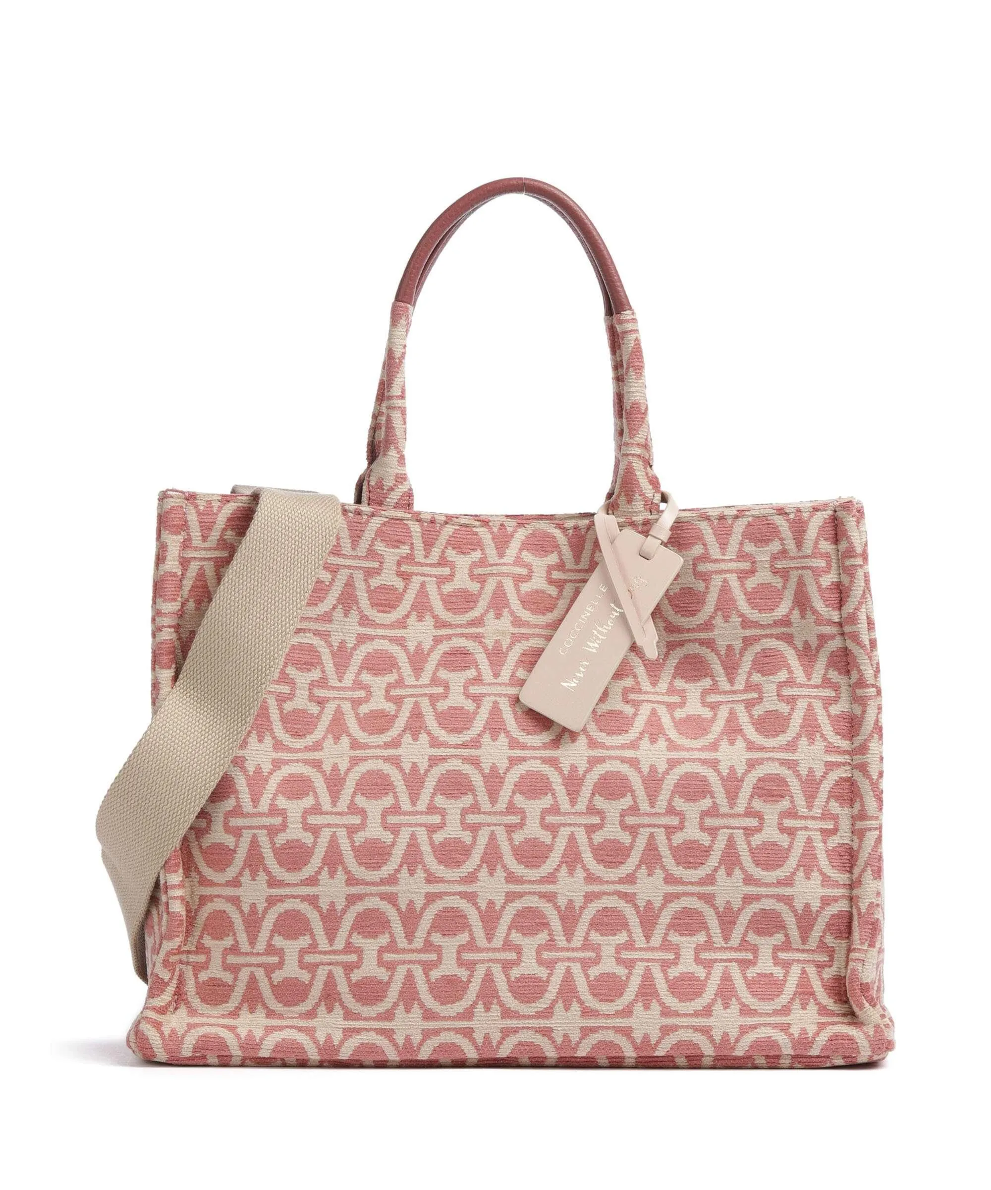 Coccinelle Never Without Bag Winter Monogram Borsa a mano tissu beige/rosa  