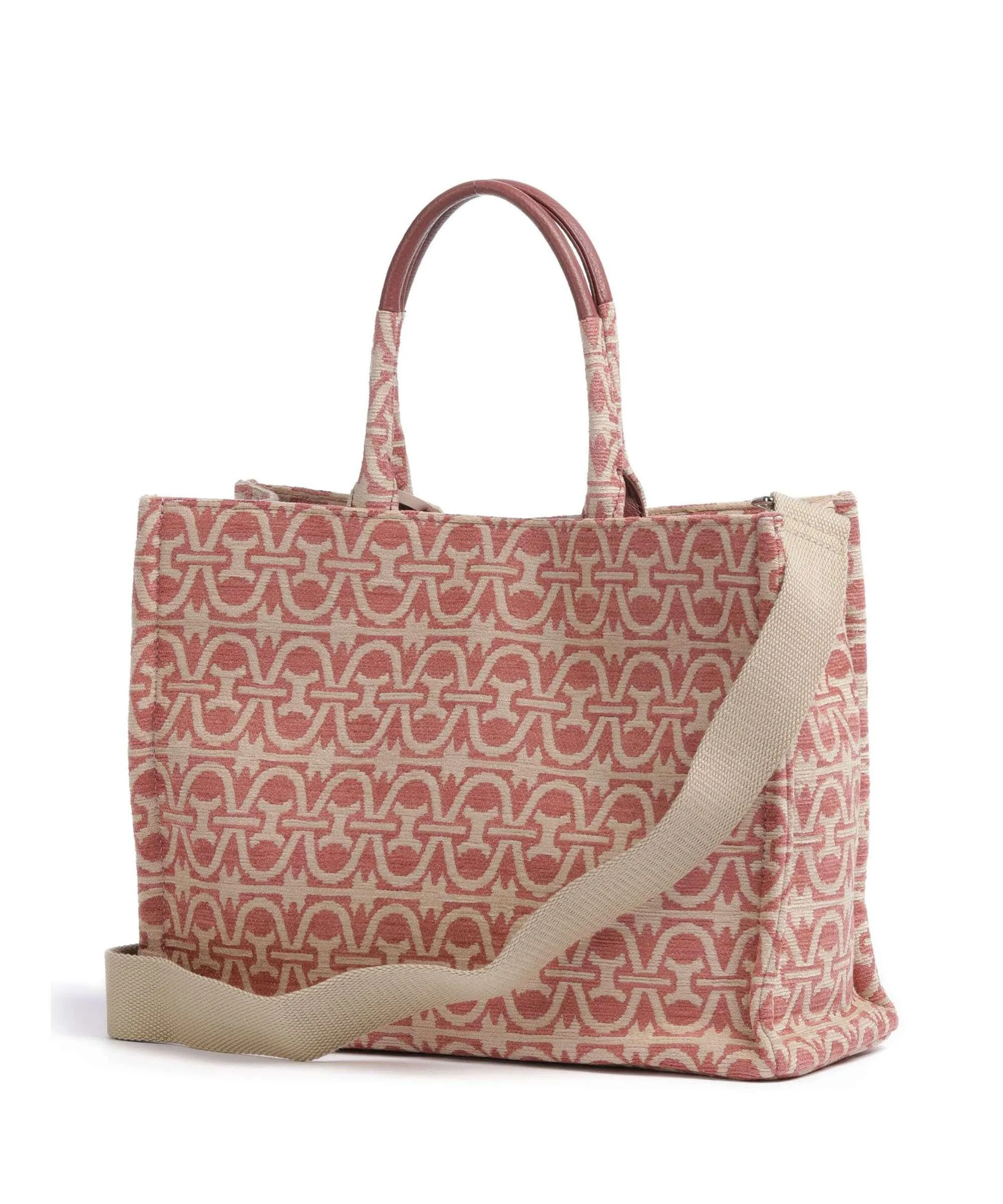  Coccinelle Never Without Bag Winter Monogram Borsa a mano tissu beige/rosa  