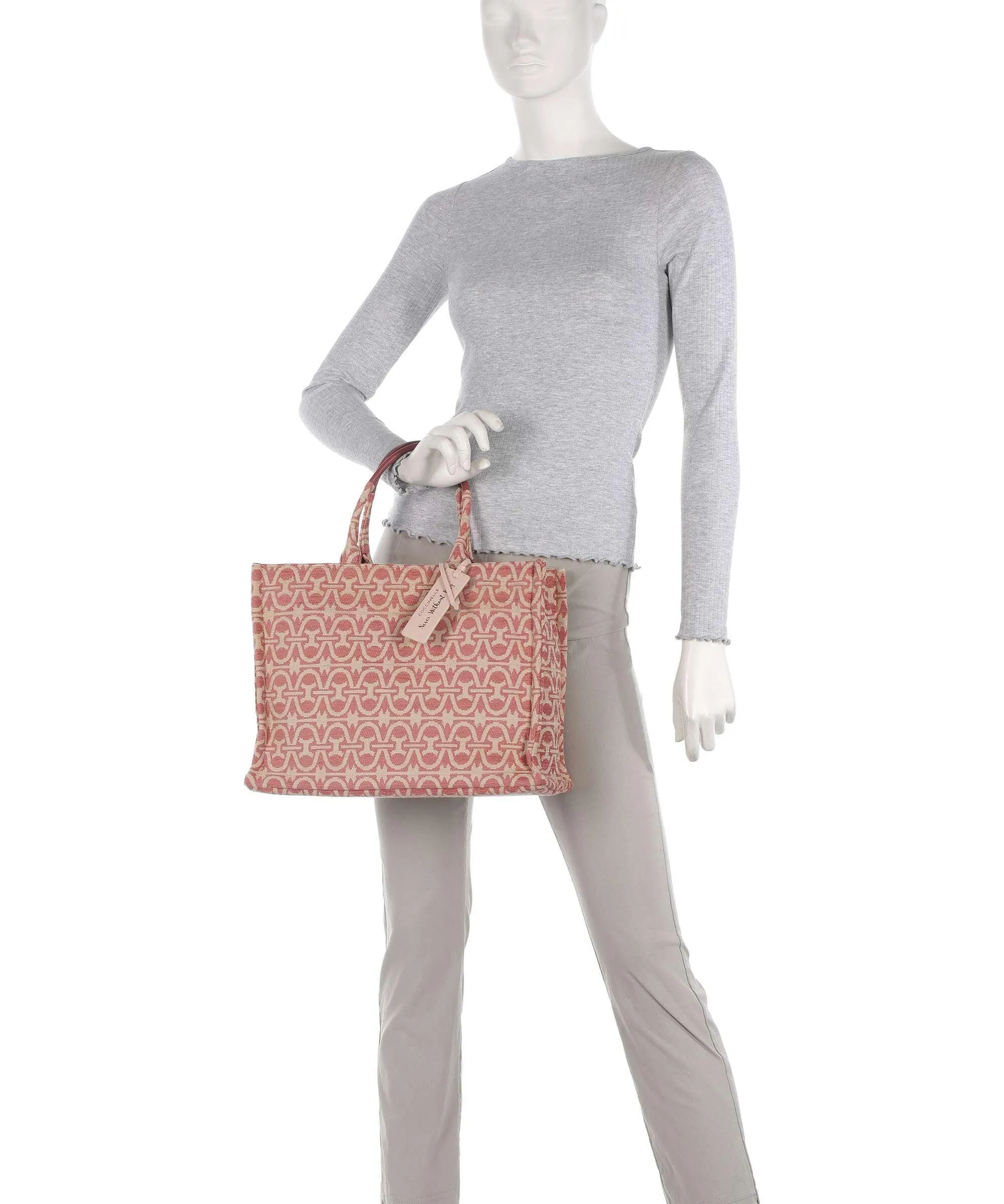  Coccinelle Never Without Bag Winter Monogram Borsa a mano tissu beige/rosa  