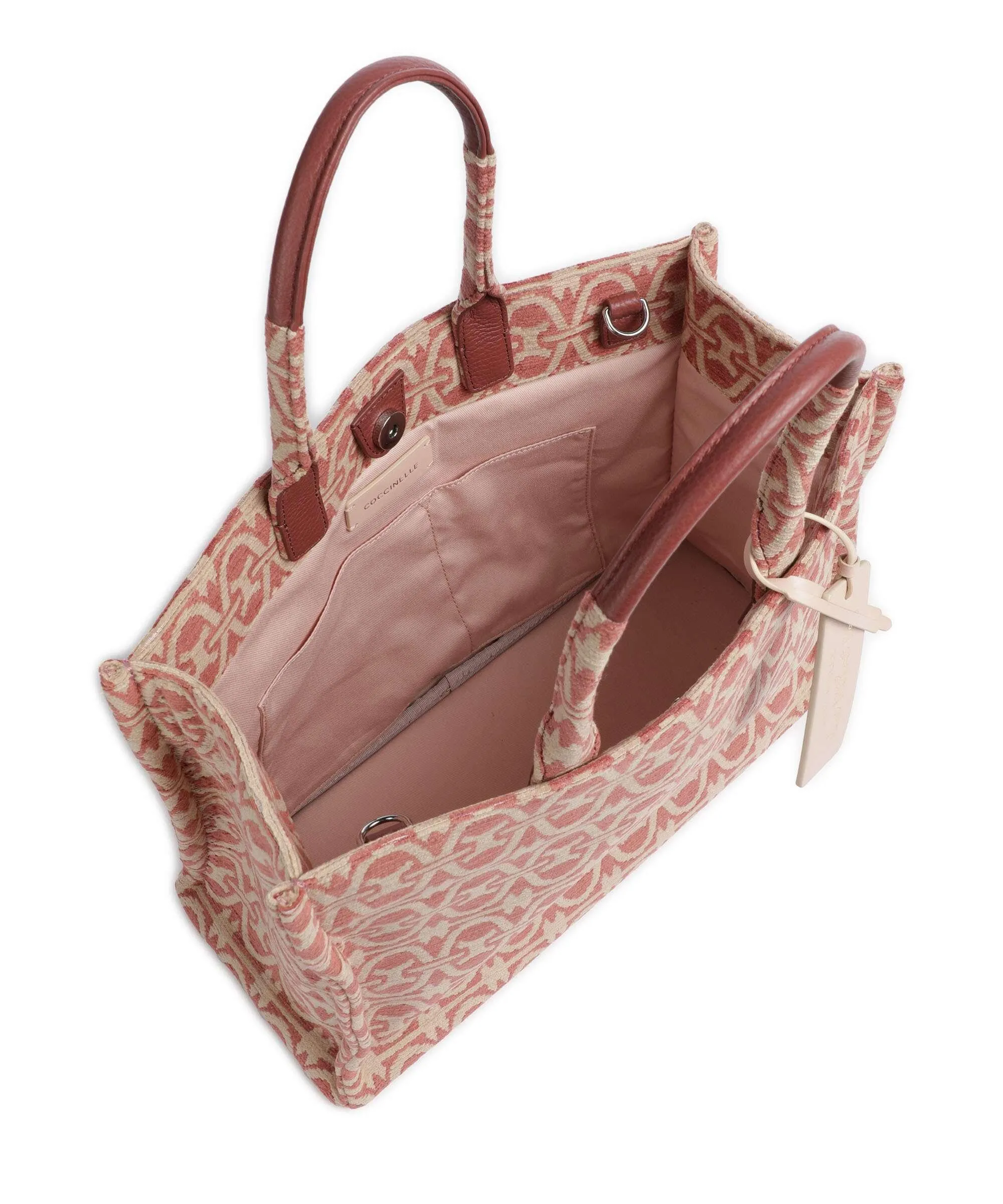  Coccinelle Never Without Bag Winter Monogram Borsa a mano tissu beige/rosa  