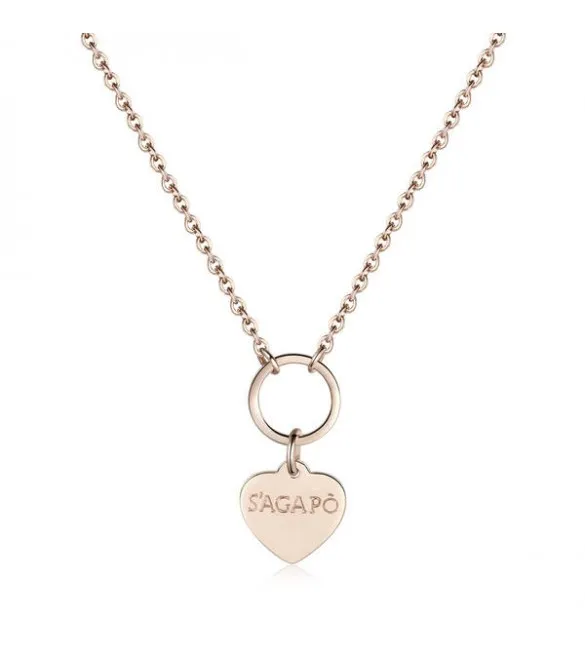 Collana donna gioielli Sagapò Happy in acciaio 316L pvd oro rosa con Cuore personalizzabile con charms shac41