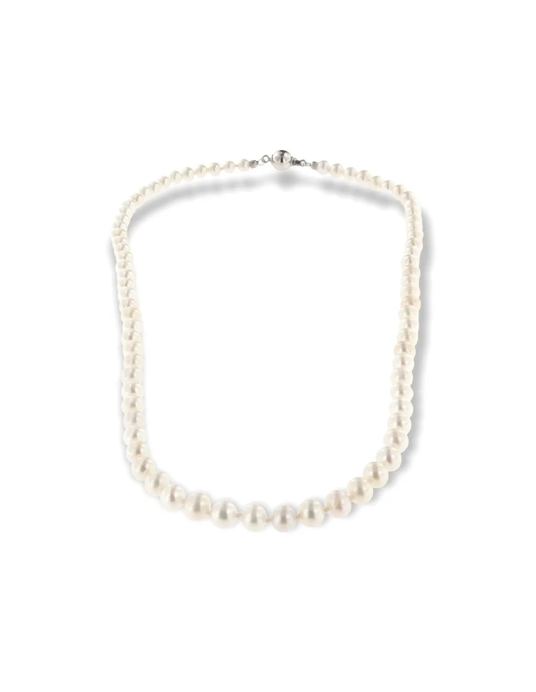 Collana Perle Bianche 5MM Chiusura Oro Bianco