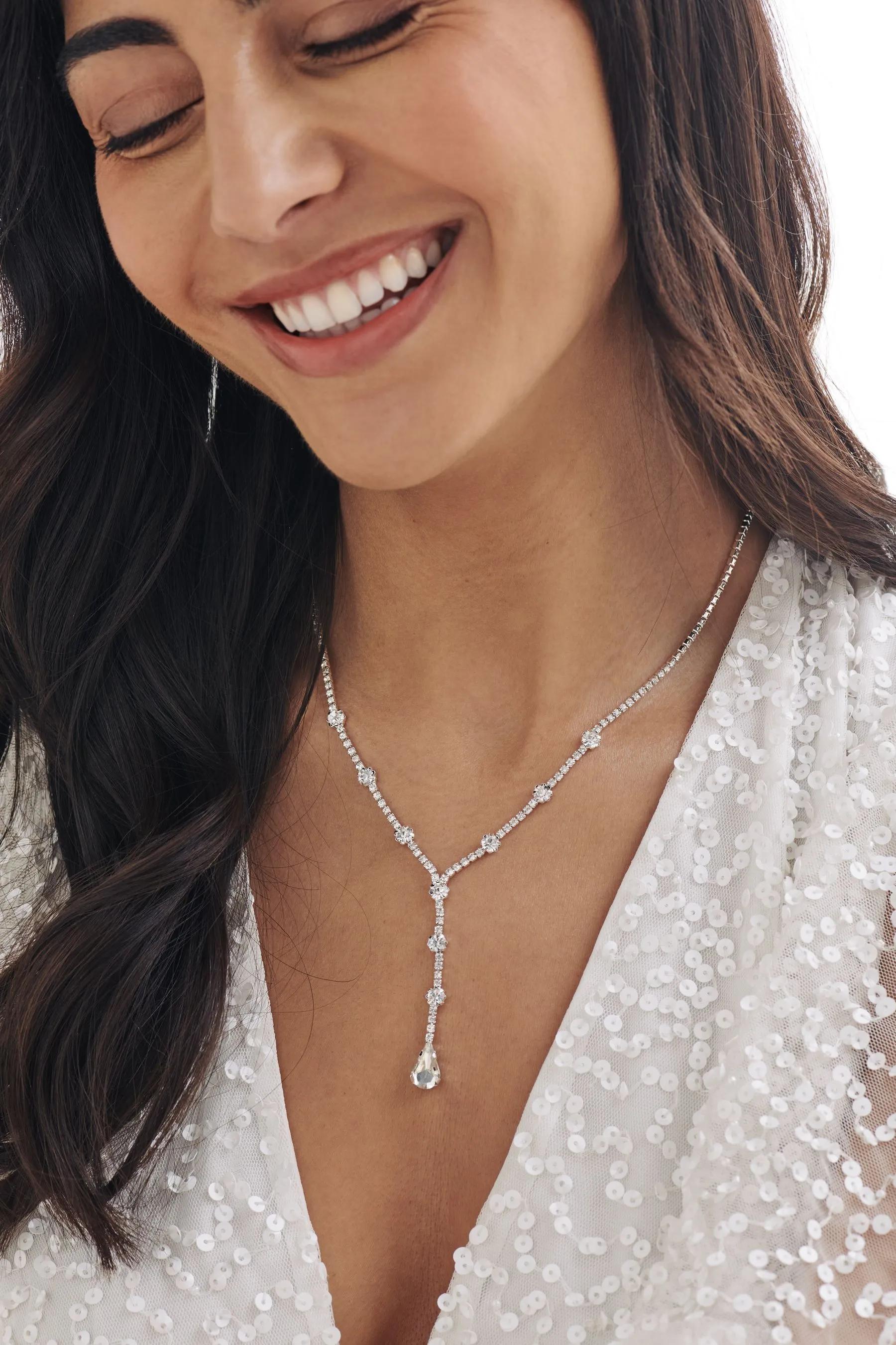 Colore argento  - Collana a Y con cristallo