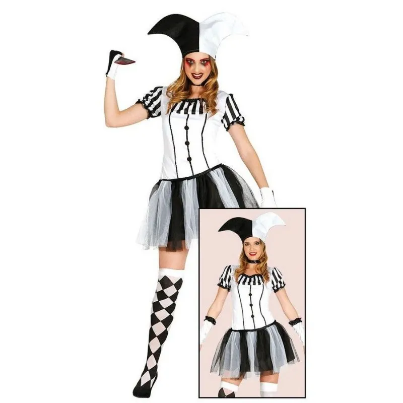 COSTUME ARLECCHINA ADULTA TAGL.M VESTITO E CAPPELLO X FESTE E TRAVESTIMENTI DI HALLOWEEN/CARNEVALE E PARTY A TEMA