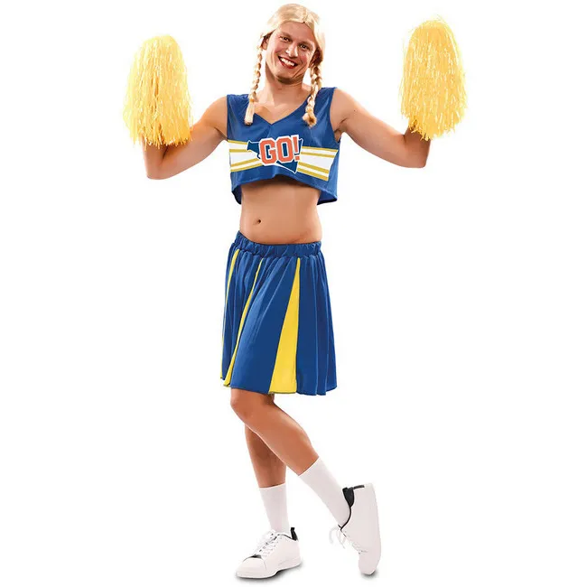 Costume da cheerleader blu e giallo per uomo