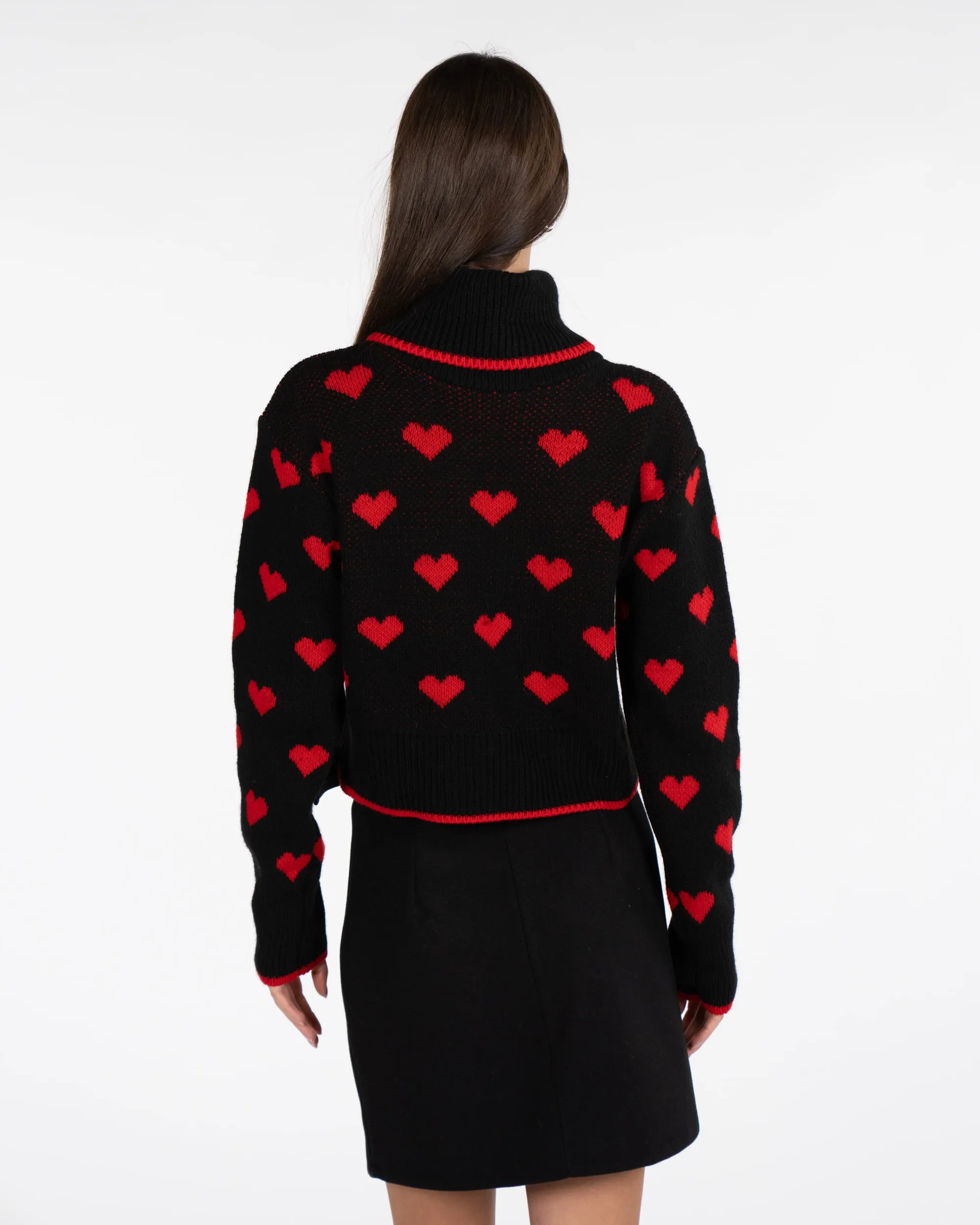 Dolcevita in maglia a cuori - NERO