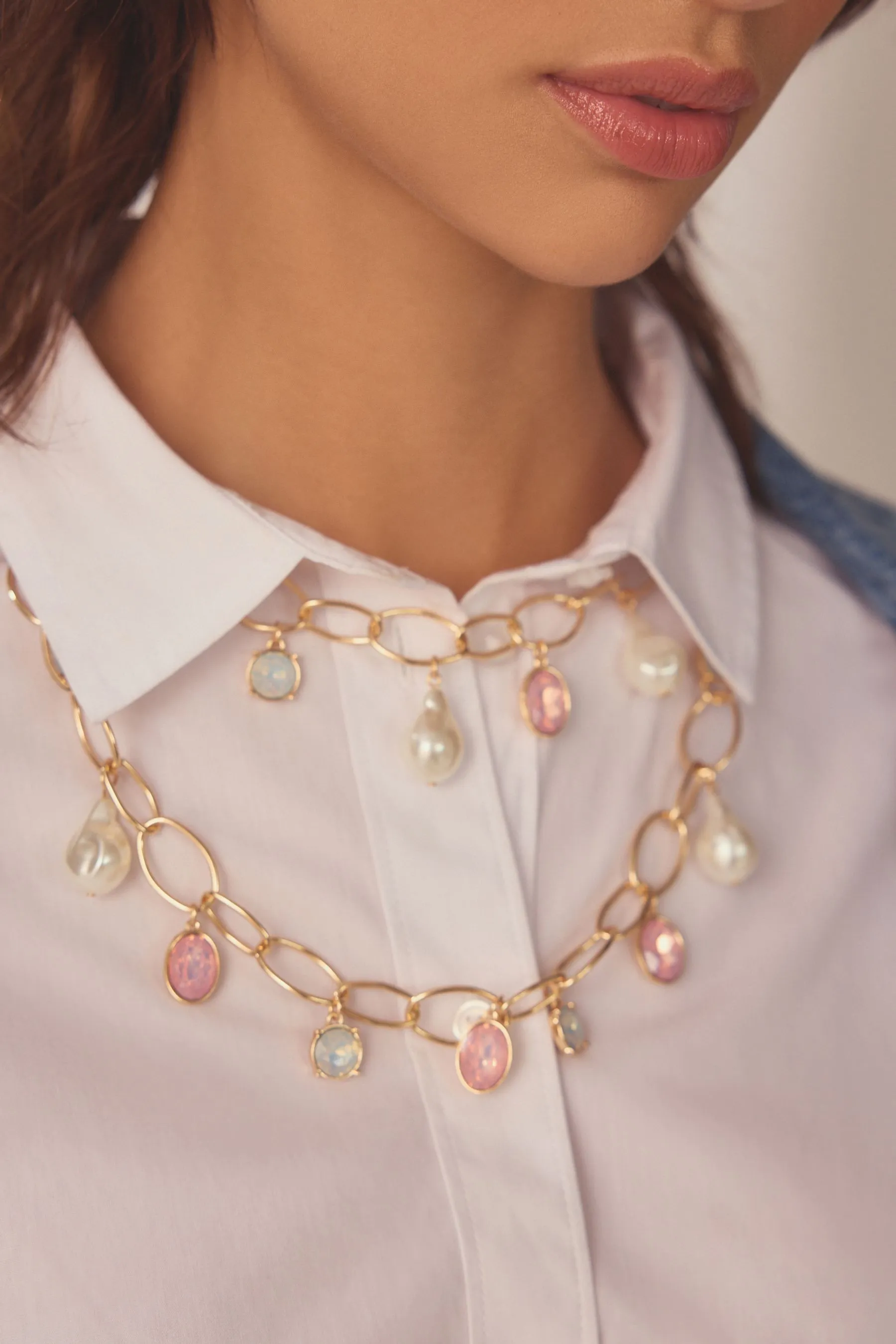 Dorato  - Collana a 2 strati con perle aperte