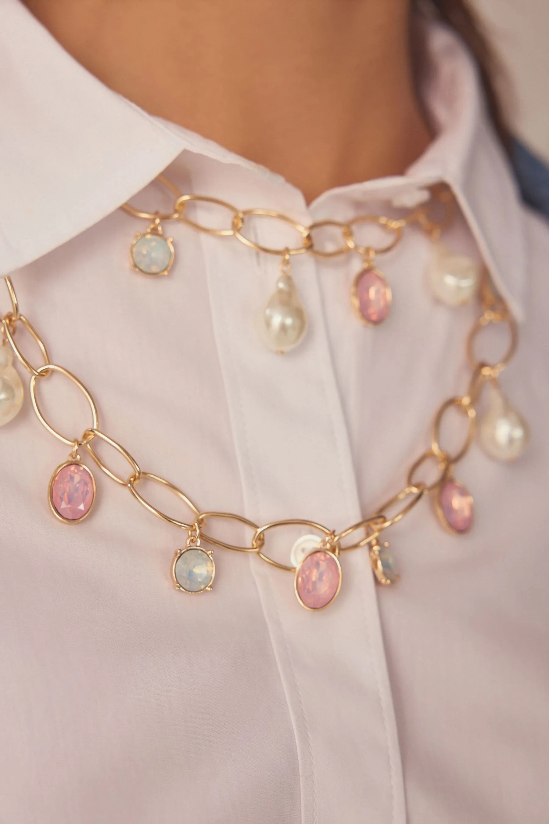 Dorato  - Collana a 2 strati con perle aperte
