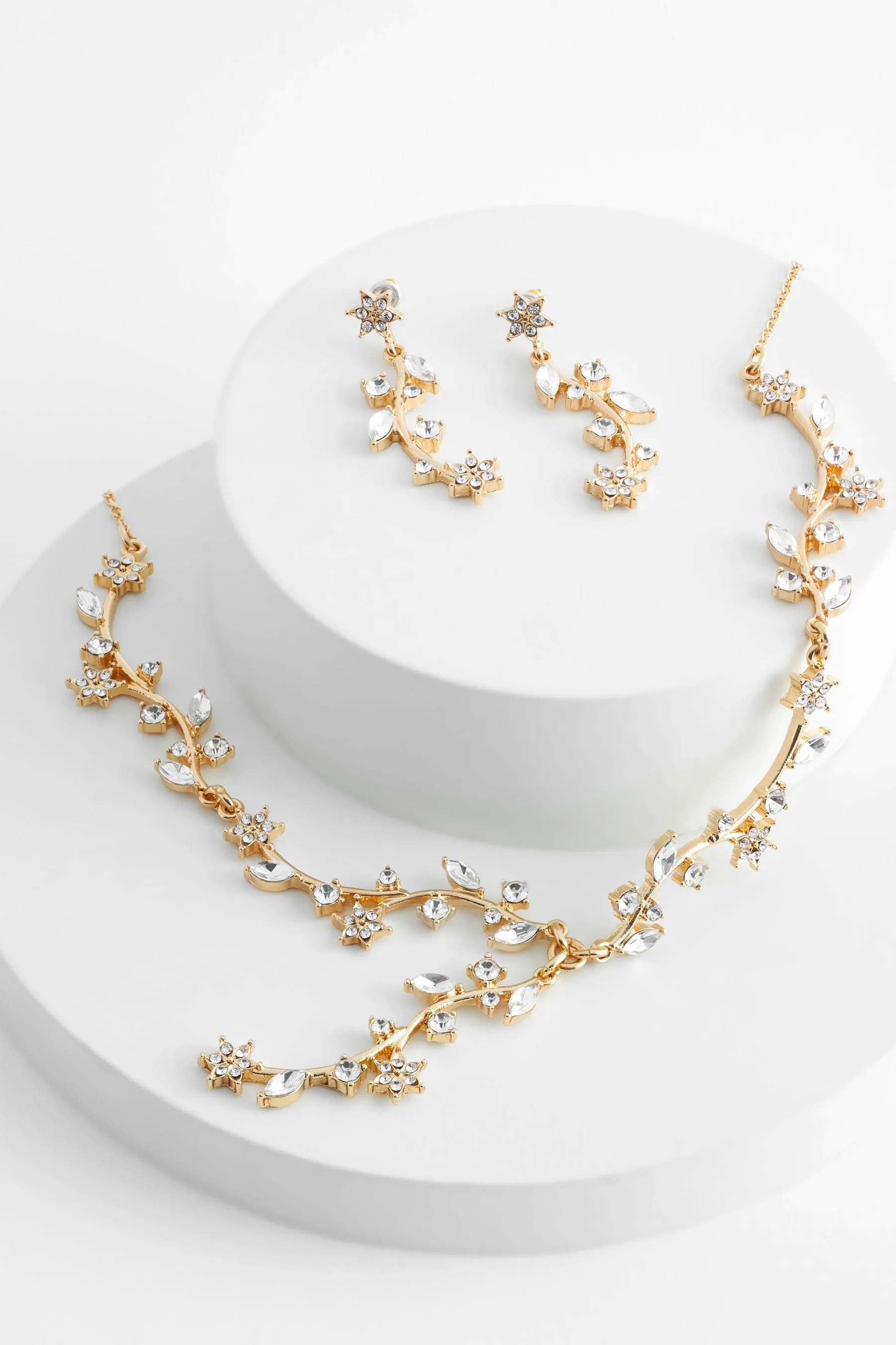 Dorato  - Set con collana a Y e orecchini pendenti con foglie scintillanti