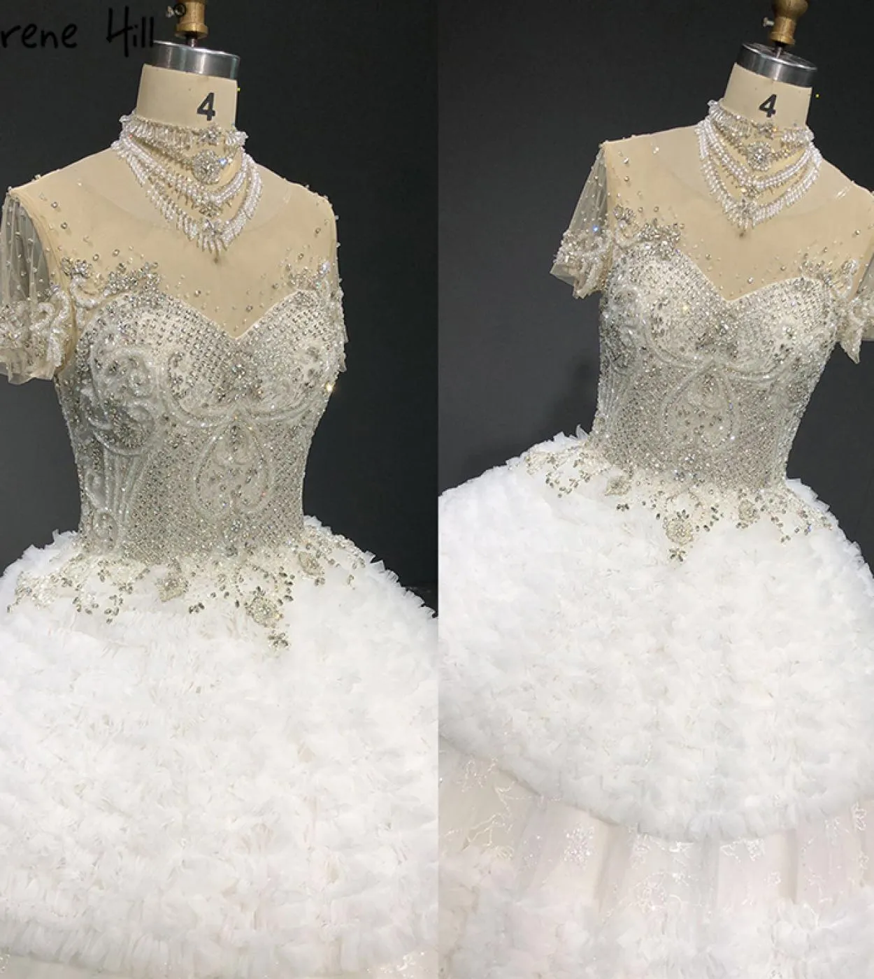 Dubai Avorio Abiti da sposa di lusso di fascia alta Abiti da sposa maniche corte con perline di diamanti Ha2427 Abiti da sposa s